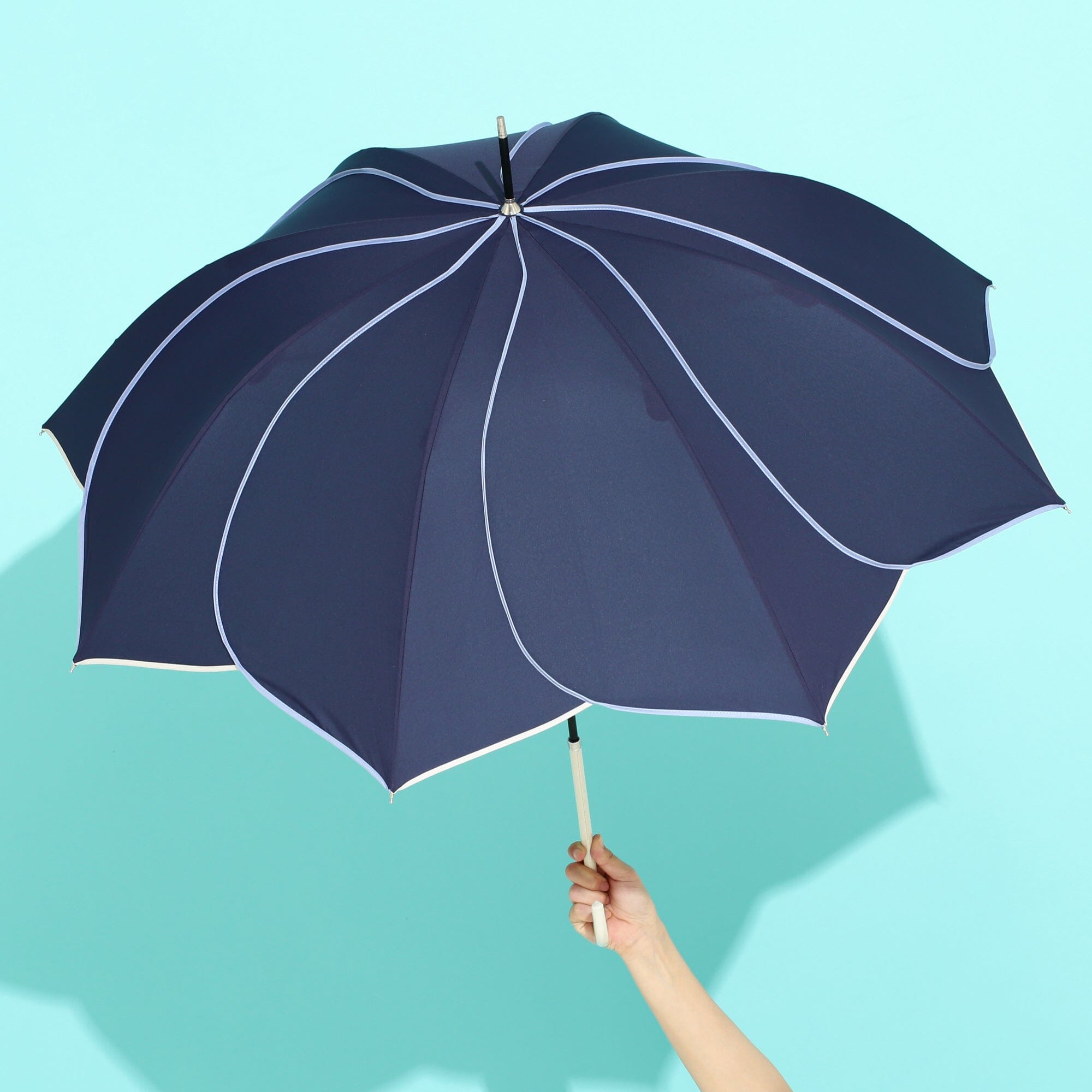 Bicolor Piping Umbrella Navy Blue - Stylish Waterproof Windproof Compact Travel Umbrella for Men & Women - Perfect for Rainy Days, Commuting, and Outdoor Activities