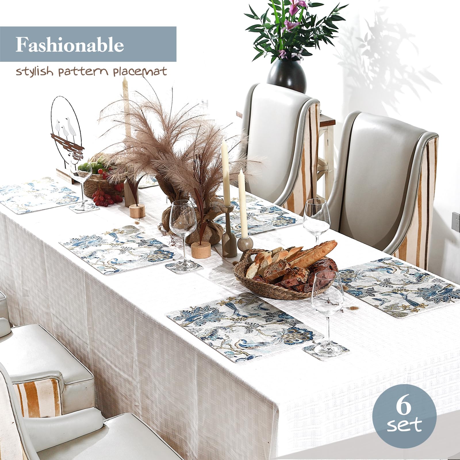 Premium Felt Placemats Set of 6 - Heat Resistant Table Mats for Dining, Kitchen & Home Decor - 17