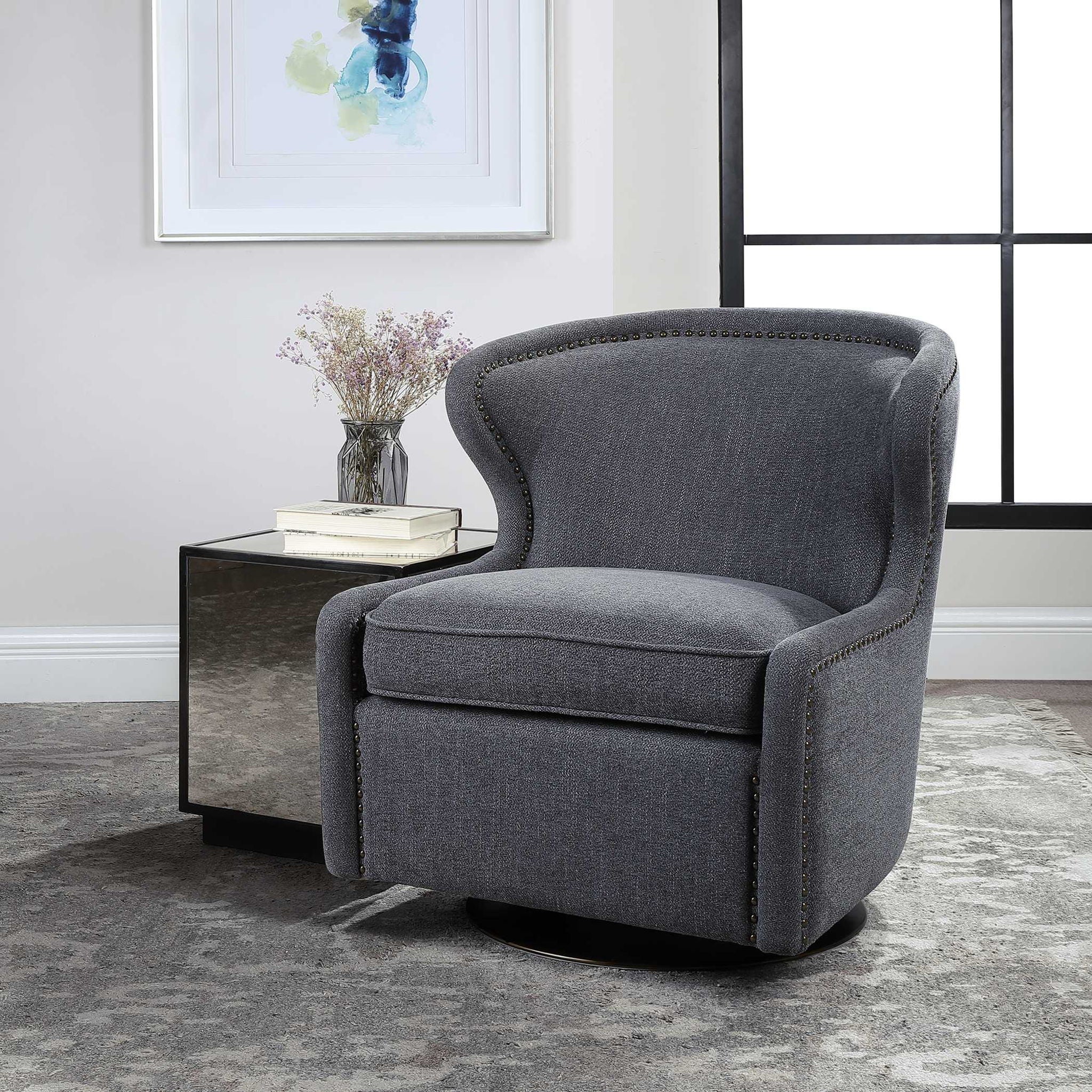 Biscay Swivel Chair Dark Gray - Modern Office Chair with 360-Degree Rotation for Home, Office, or Study Room