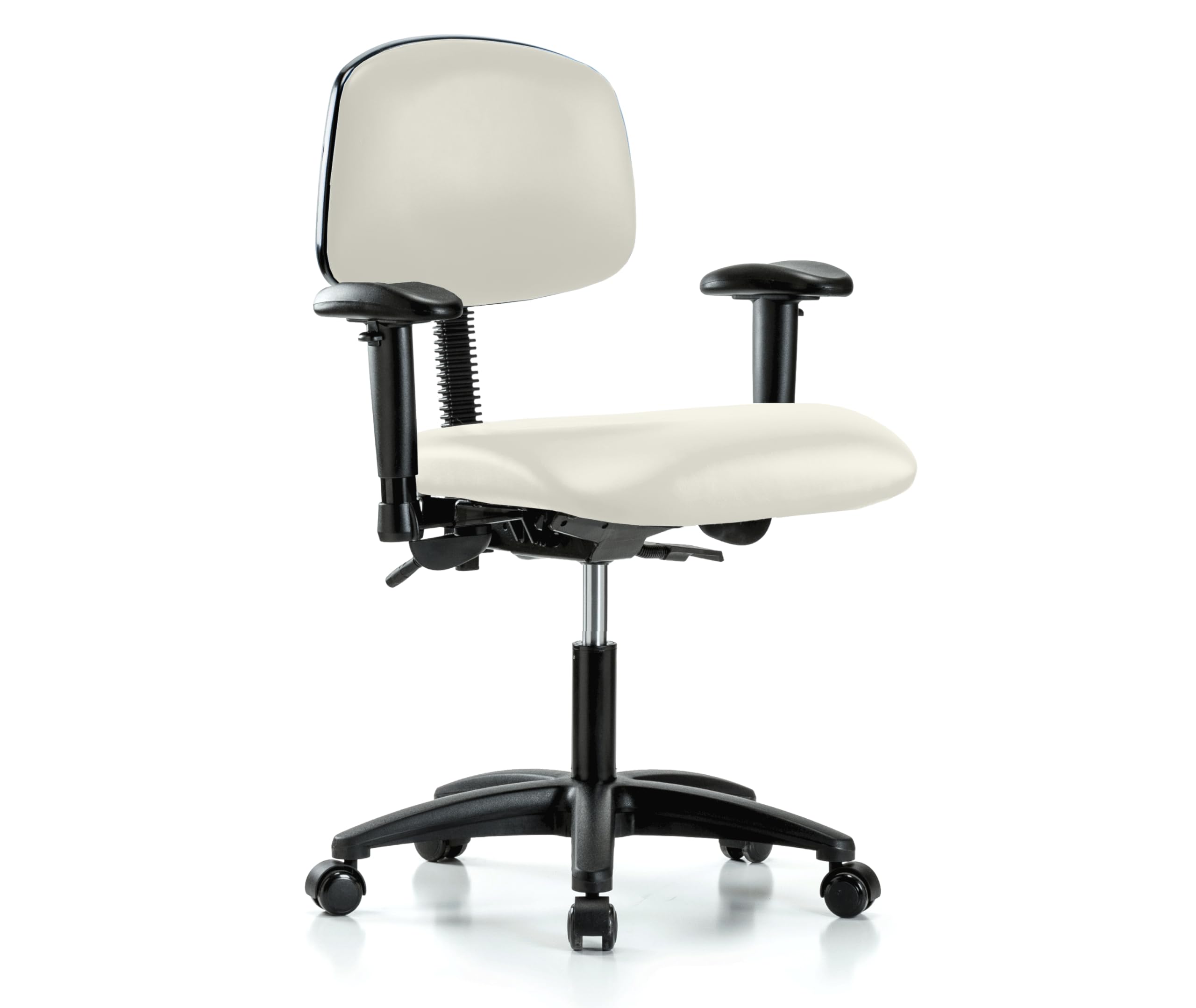Ergonomic Rolling Swivel Chair for Hardwood & Tile Floors - Adjustable Desk Height, Off-White Vinyl Upholstery - Perfect for Home Office, Study Room, or Workspace