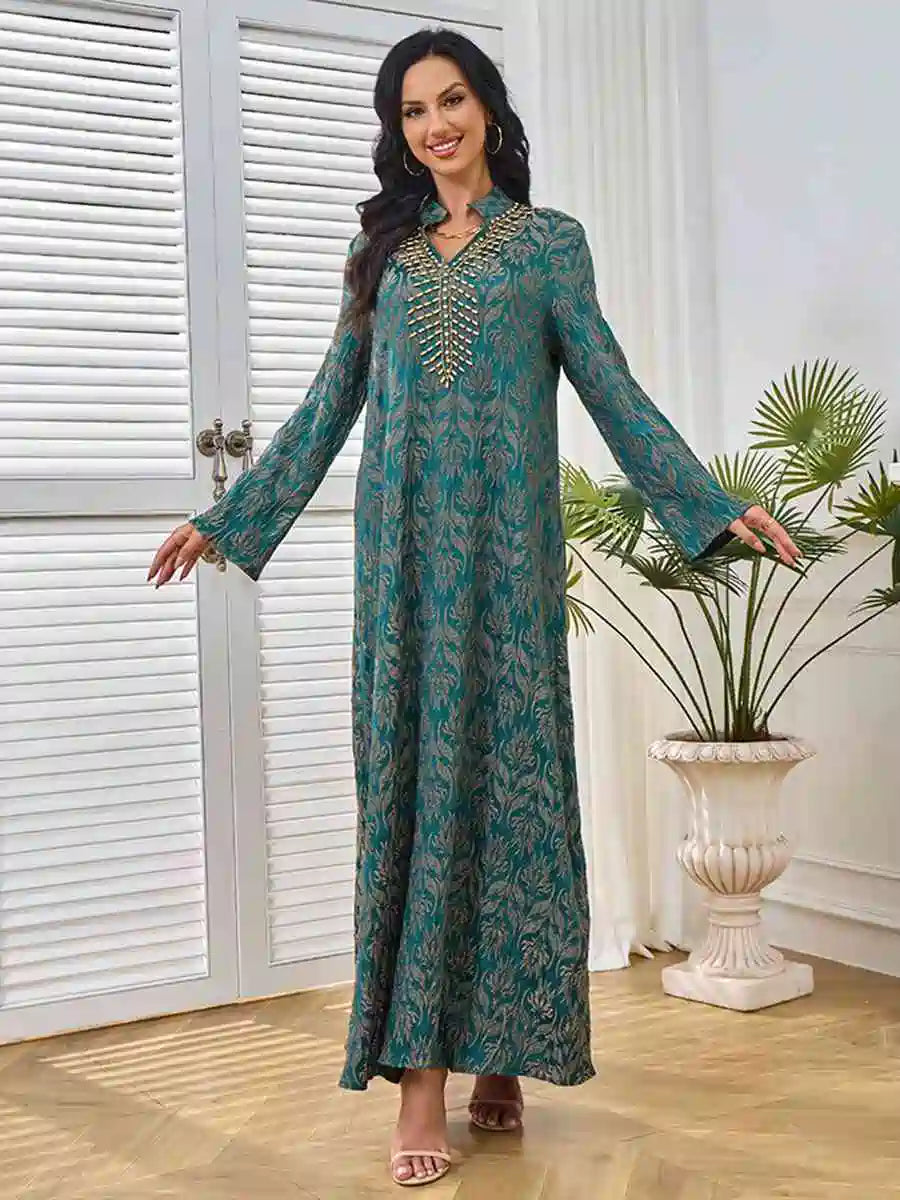 Handmade Beaded Eid Kaftan Dress for Women - Elegant Embroidered Maxi Dress for Special Occasions | Perfect for Eid Celebrations, Weddings, and Parties