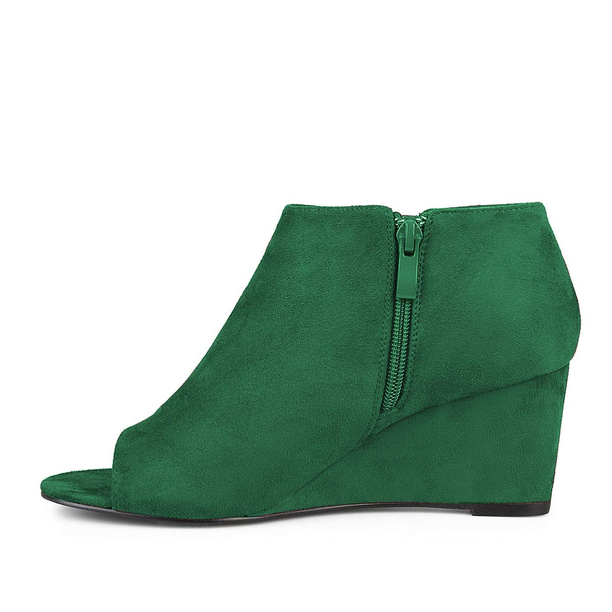 FSJ Women's Classic Open Peep Toe Wedge Ankle Boots - Mid Heel Side Zipper Dressy Booties for Office, Party & Work - Trendy Comfort Shoes US Size 4-15 - Perfect for Business Casual, Date Night & Special Occasions