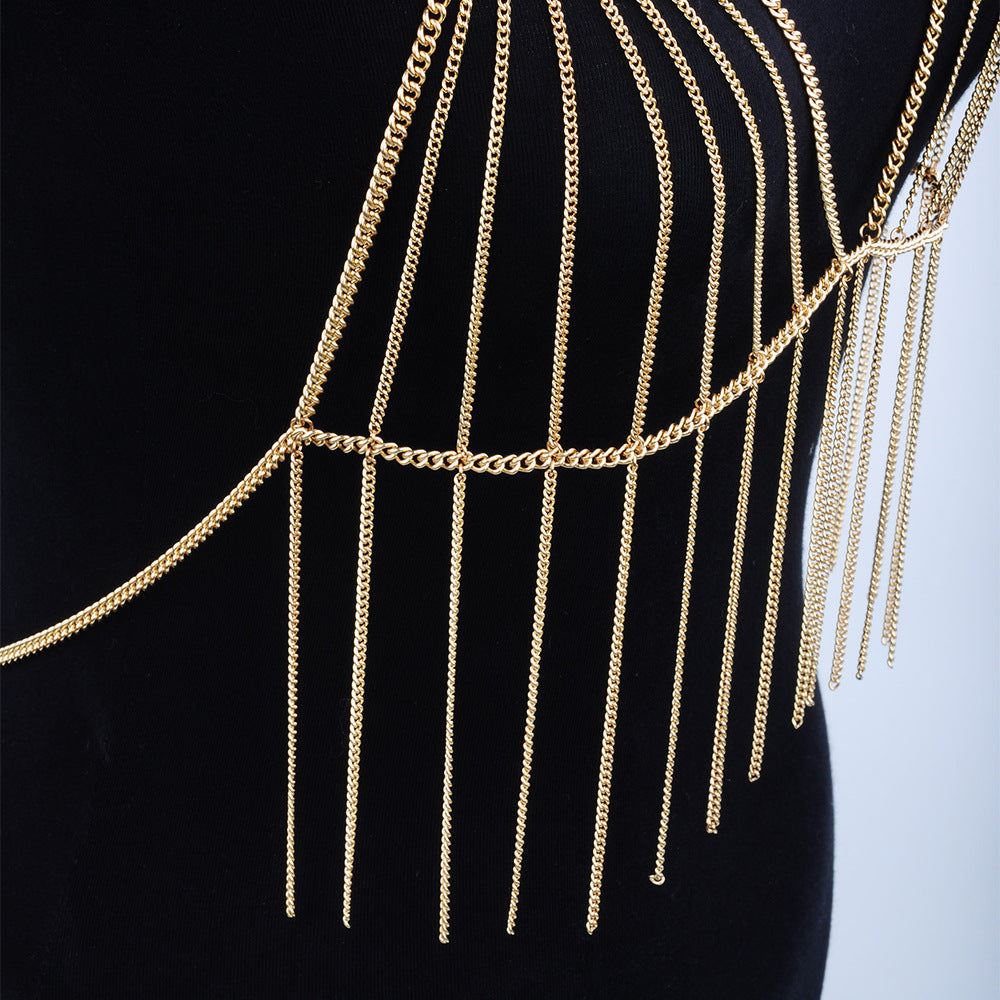 Exaggerated Gold Multi-Layer Tassel Jewelry Set - Elegant Statement Necklace for Women - Perfect for Parties, Weddings & Special Occasions