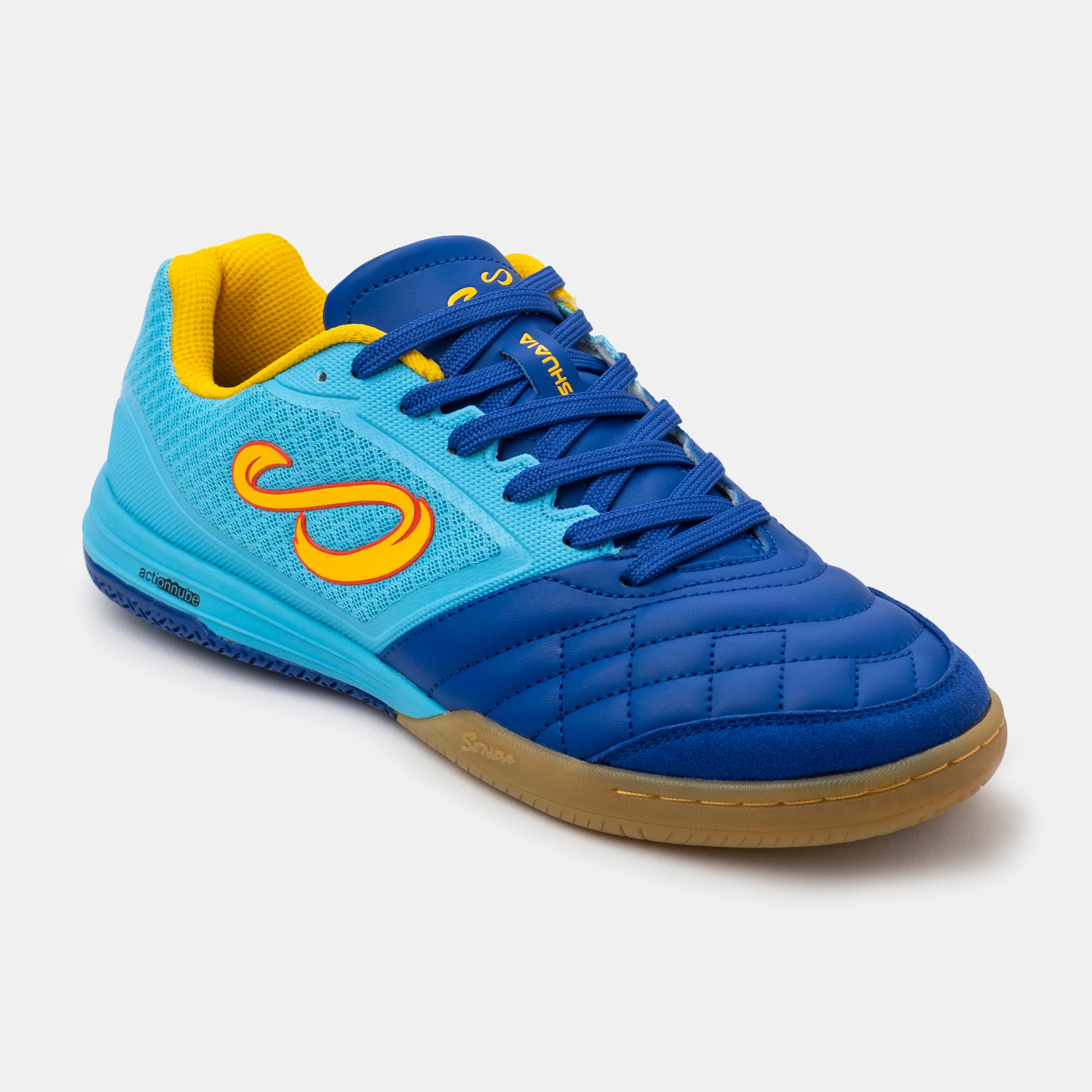 Senda Athletics USHUAIA Club 2.0 Futsal Soccer Shoes for Men & Women - Lightweight Indoor Football Cleats with Non-Marking Sole in Blue/Yellow - Perfect for Futsal, Indoor Soccer, and Court Sports