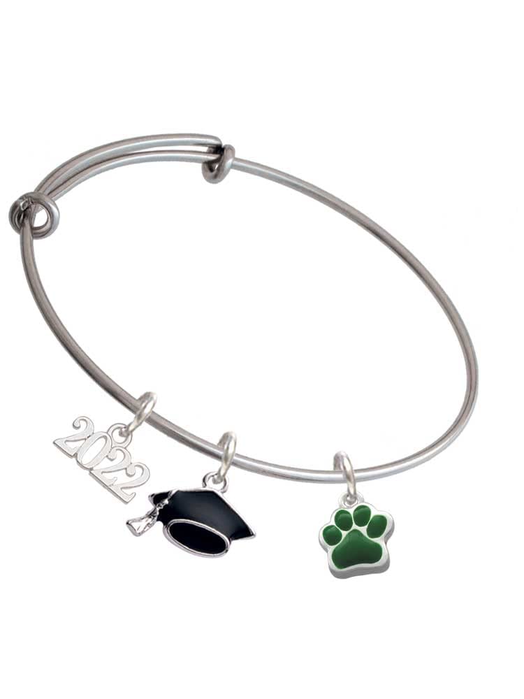 Delight Jewelry Silver-Tone Small Color Paw Graduation Hat 2022 Charm Bangle Bracelet - Perfect Gift for Pet Lovers, Graduation Party & Everyday Wear