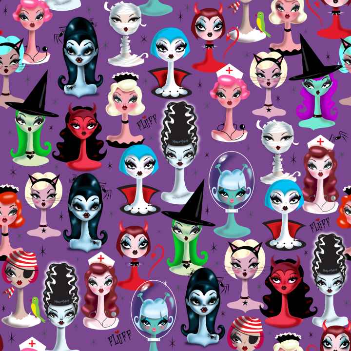 Spooky Dolls Halloween Leggings by Miss Fluff x Lipstick & Chrome - Cute & Creepy Printed Tights for Women, Costume Parties & Cosplay