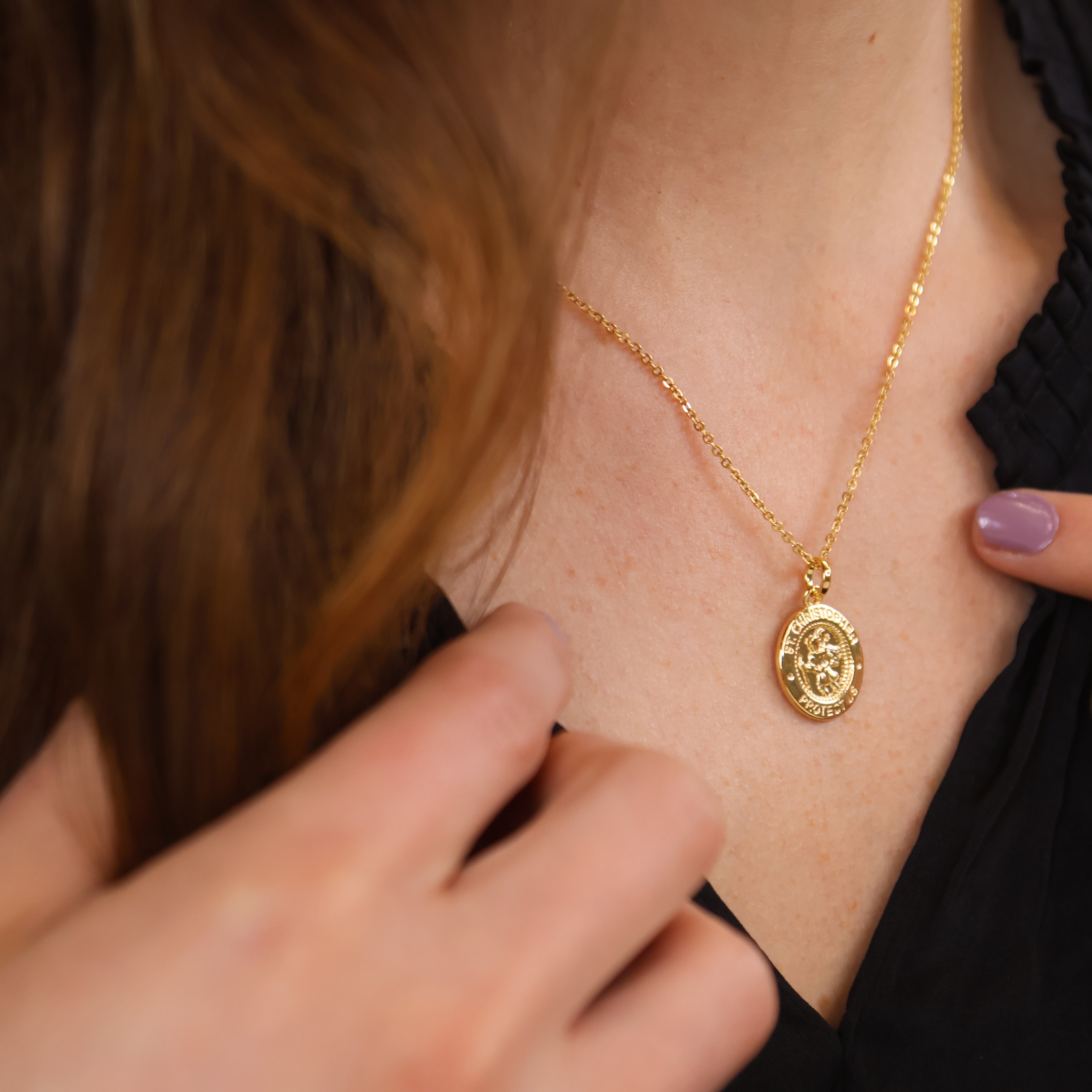 18K Gold Filled Saint Christopher Medal Pendant Necklace - Religious Jewelry for Travel Protection & Catholic Gifts (Ideal for Baptism, First Communion & Everyday Wear)