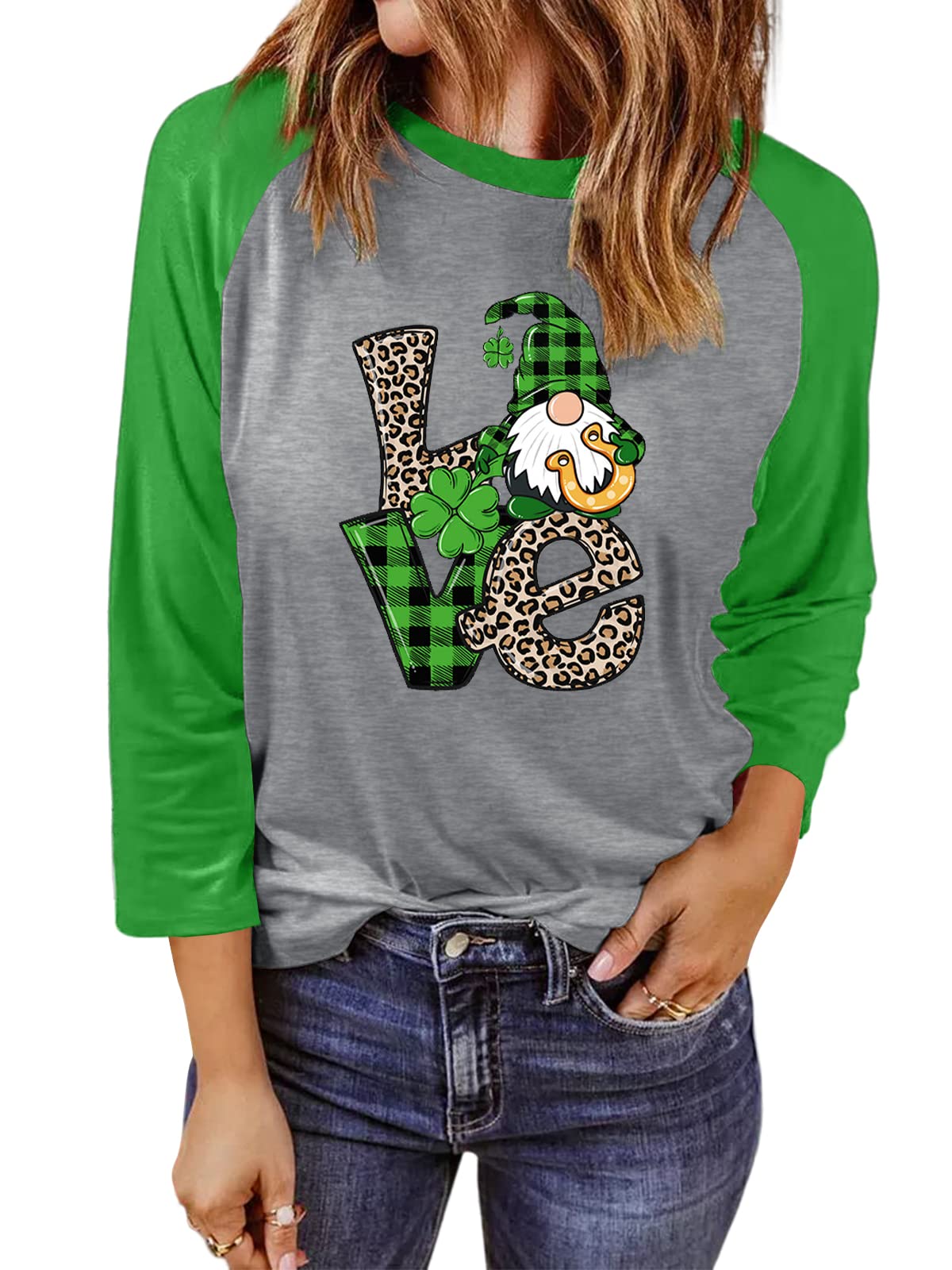 Anbech Women's Long Sleeve Graphic T-Shirt - Kindness Print Crew Neck Shamrock Tee Top for Casual Wear, St. Patrick's Day, and Everyday Outfits