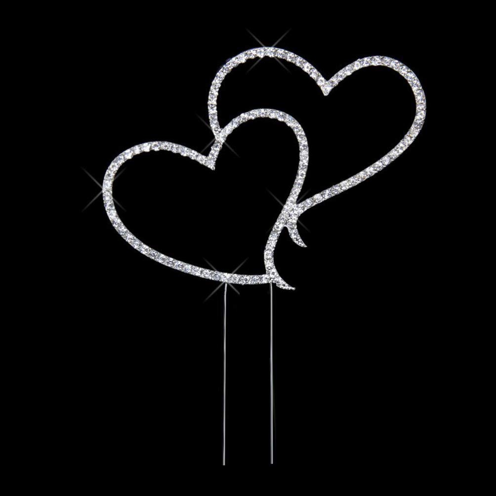 Alipis Heart Cake Decorations - Crystal Rhinestones Wedding Cake Topper Set for Romantic Birthday & Anniversary Cakes - Includes Gold/Silver Decor, Paper Cups & Happy Birthday Signs - Perfect for Wedding, Bridal Shower, Baby Shower & Special Occasion Desserts
