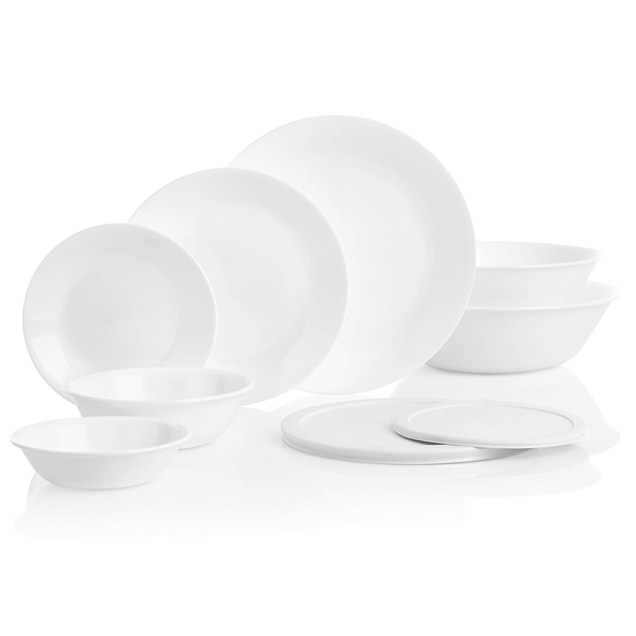Corelle Vitrelle 78-Piece Dinnerware Set for 12 - Triple Layer Glass, Chip Resistant, Lightweight Round Plates & Bowls in Winter Frost White - Perfect for Family Dinners, Entertaining Guests & Everyday Use