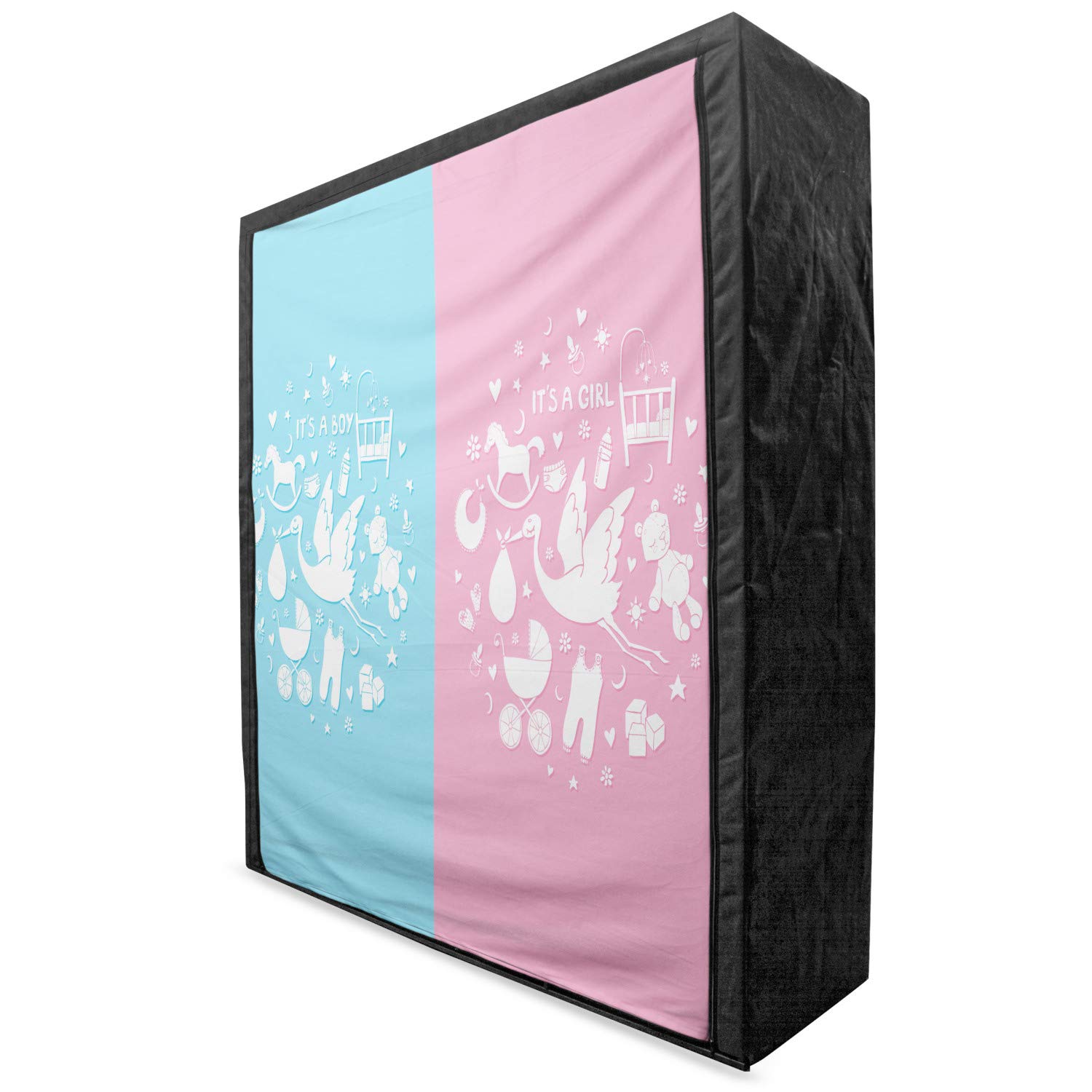 Ambesonne Gender Reveal Portable Fabric Wardrobe - Baby Shower Theme Organizer with Shelves, 59
