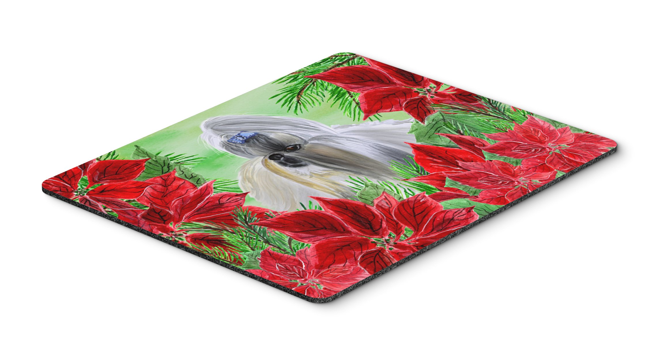 Shih Tzu Poinsettia Mouse Pad - Large Washable Non-Slip Desk Mat for Home Office, Gaming & Computer Work | Cute Dog Design Hot Pad & Trivet | Perfect Gift for Pet Lovers & Christmas Decor