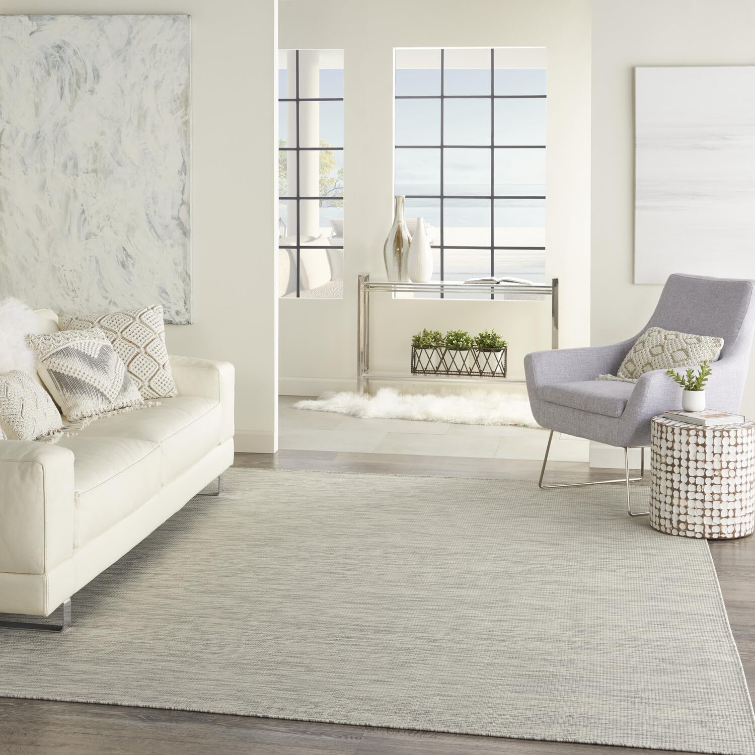 Nourison Positano 10' x 14' Indoor/Outdoor Area Rug - Light Grey, Easy to Clean, Non-Shedding | Perfect for Bedroom, Living Room, Dining Room, Backyard, Deck & Patio | Durable & Stylish Home Decor