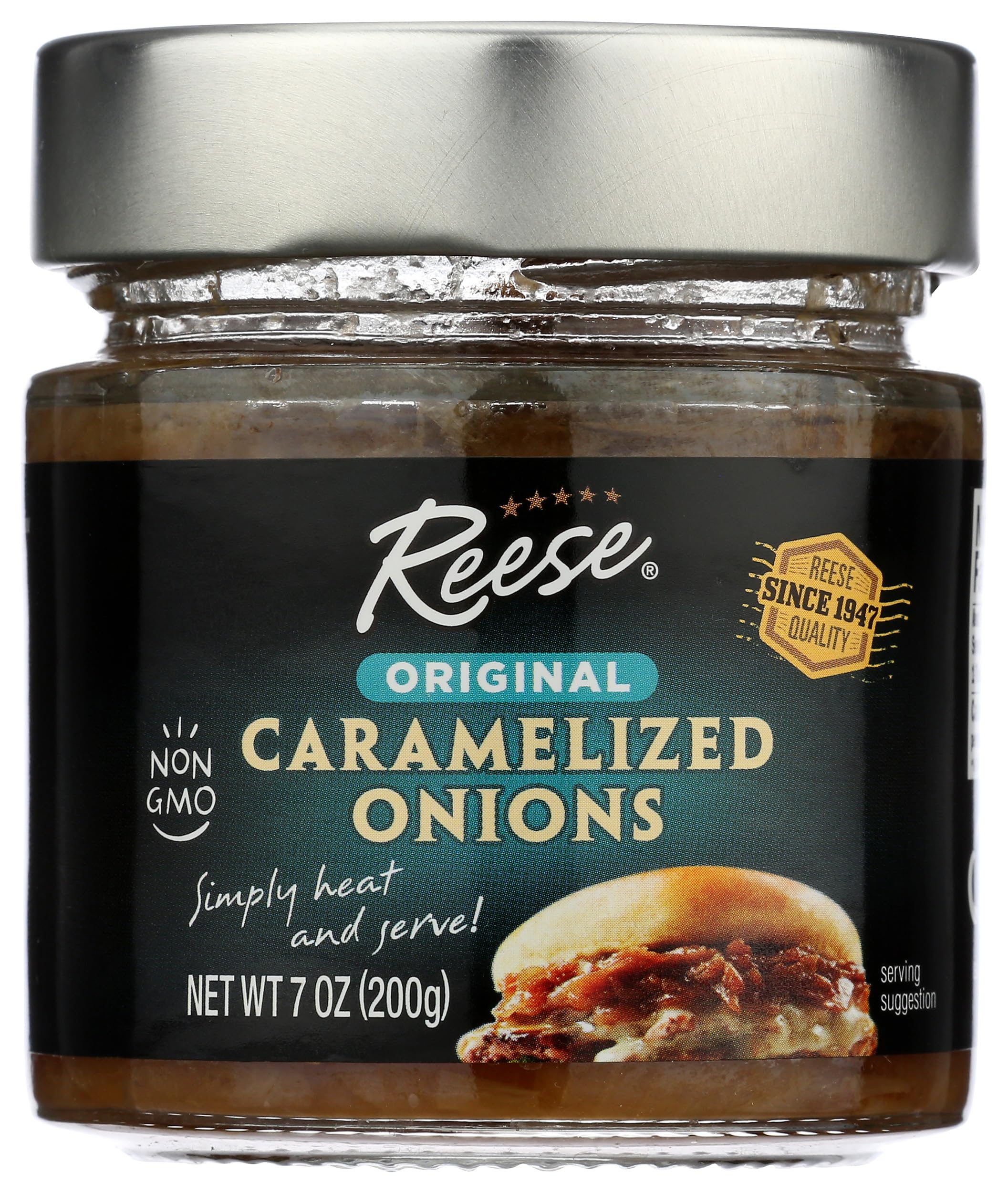 Reese Caramelized Onions - 7oz Jar (Pack of 1) | Sweet & Savory Topping for Burgers, Hot Dogs, Salads & Sandwiches | Premium Quality Caramelized Onion Spread