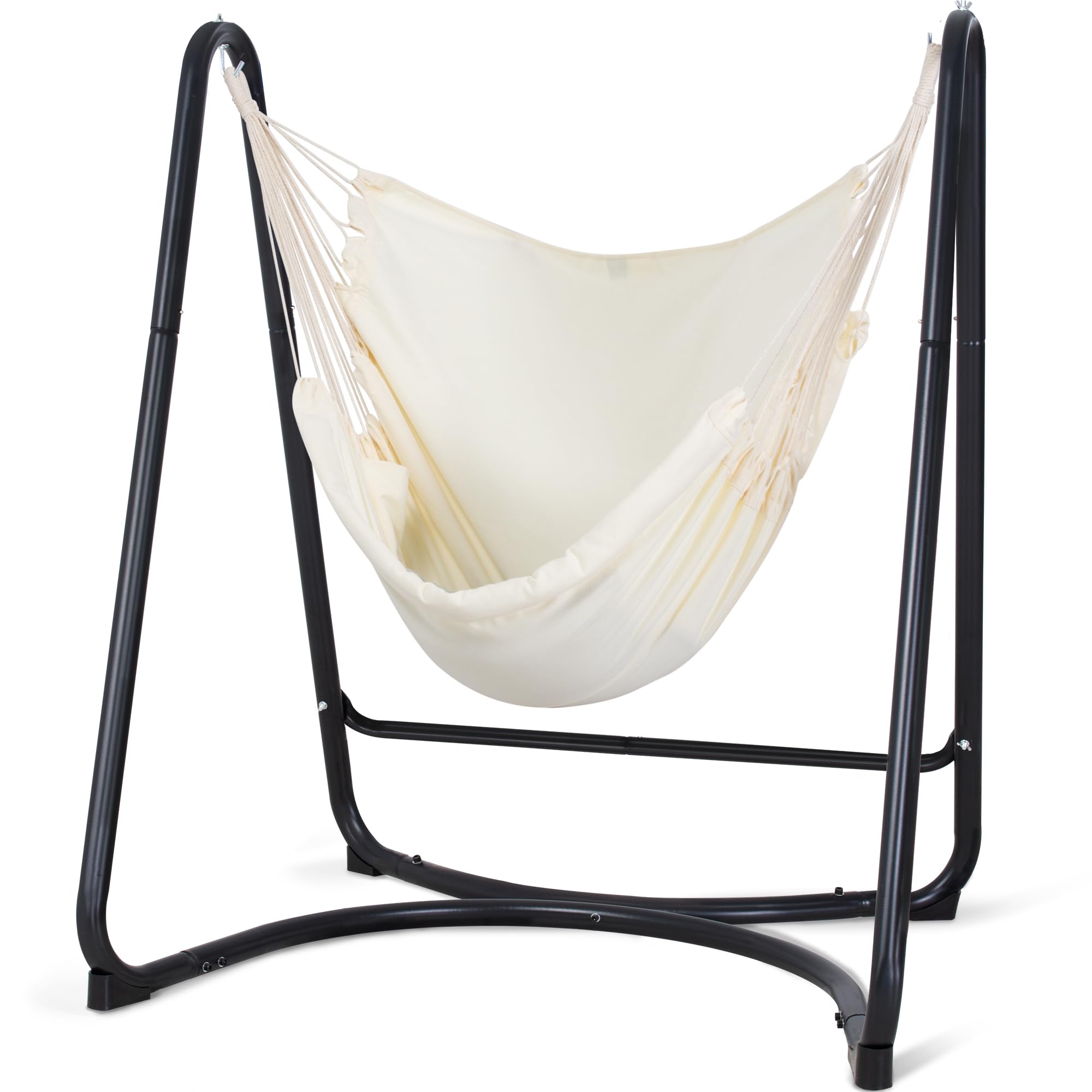 SUNCREAT Indoor/Outdoor Hammock Swing Chair with Stand - 330 lbs Weight Capacity, Beige - Perfect for Living Room, Bedroom, Patio & Garden Relaxation