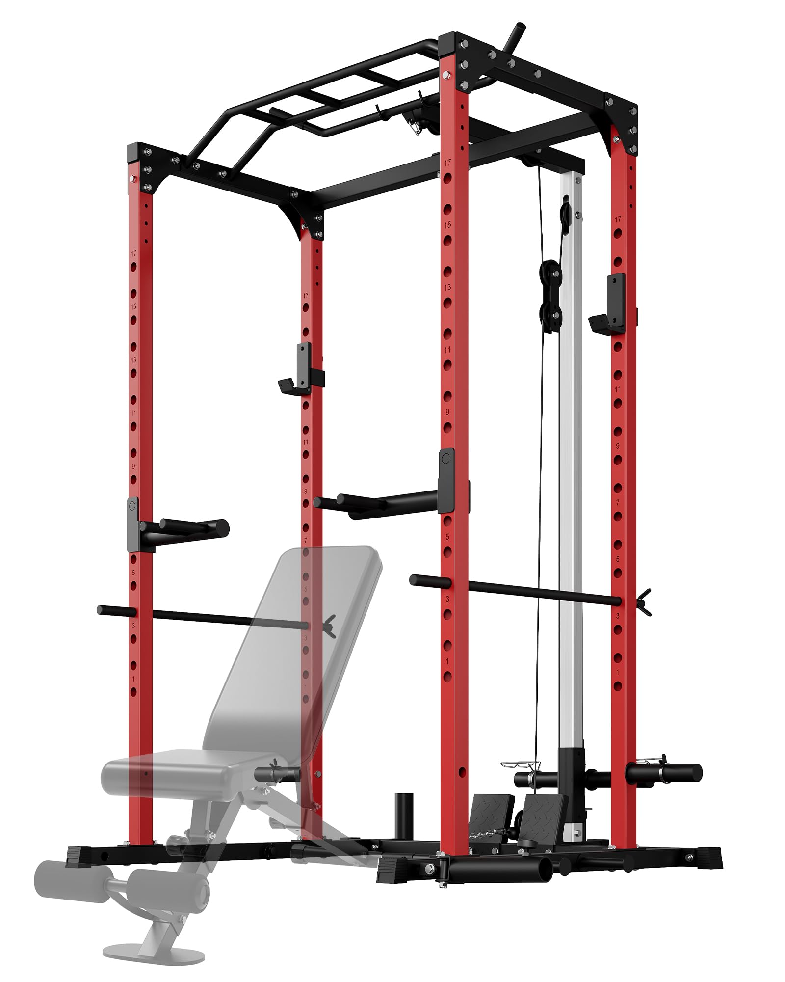 Heavy Duty Power Cage - 1200lbs Weight Capacity Multi-Function Squat Rack with Pulley System & Dip Bars | Home Gym Equipment for Strength Training, Weight Lifting & CrossFit Workouts | Perfect for Garage Gyms & Home Fitness Spaces