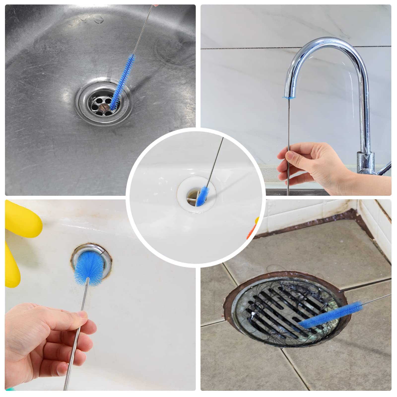 Flexible Drain Brush Cleaner Kit - 5ft Double Head Brush for Pipes, Tanks & Sinks