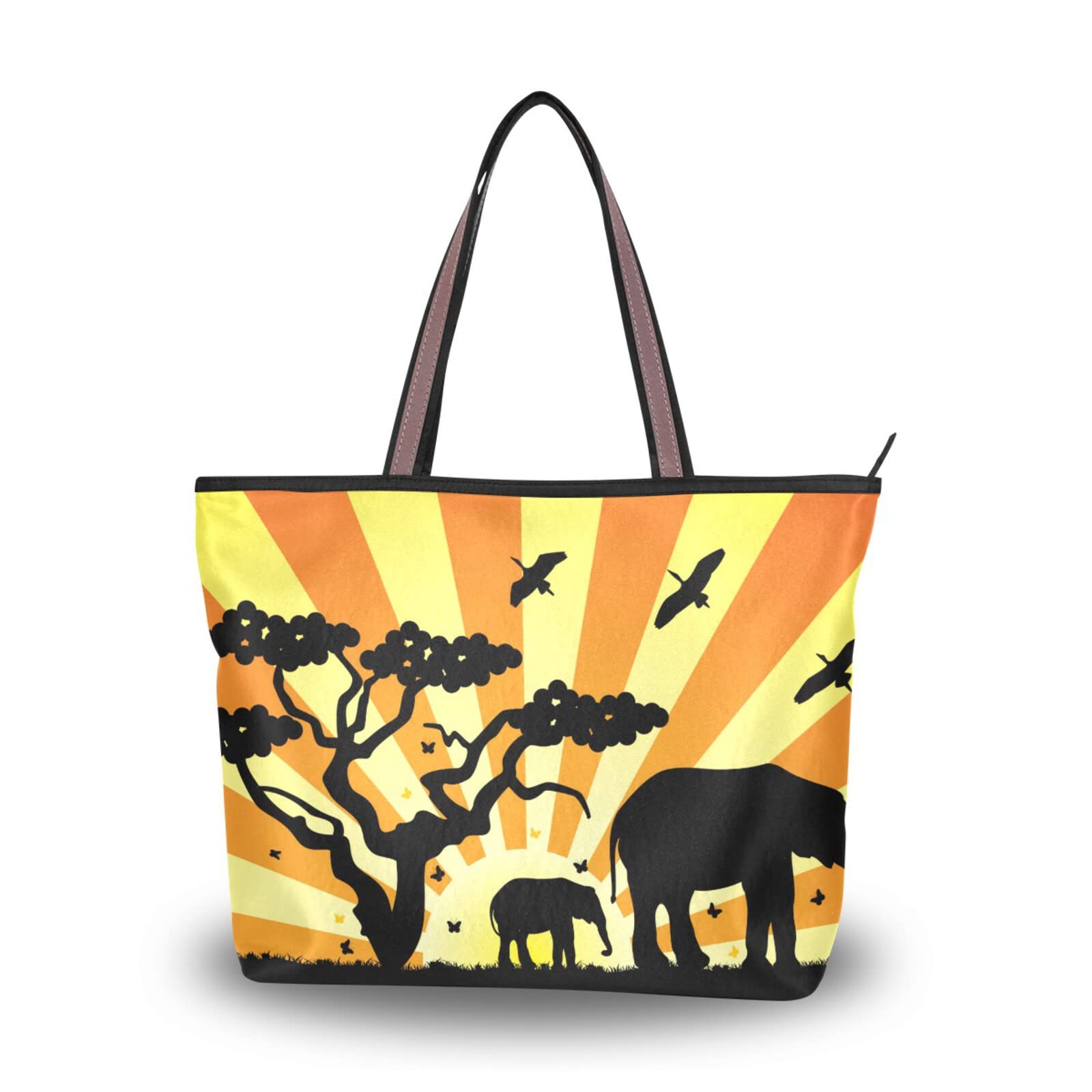 African Elephant Print Tote Bag for Women - Large Capacity Zipper Grocery Bag with 2 Size Options - Perfect for Shopping, Travel, and Daily Use
