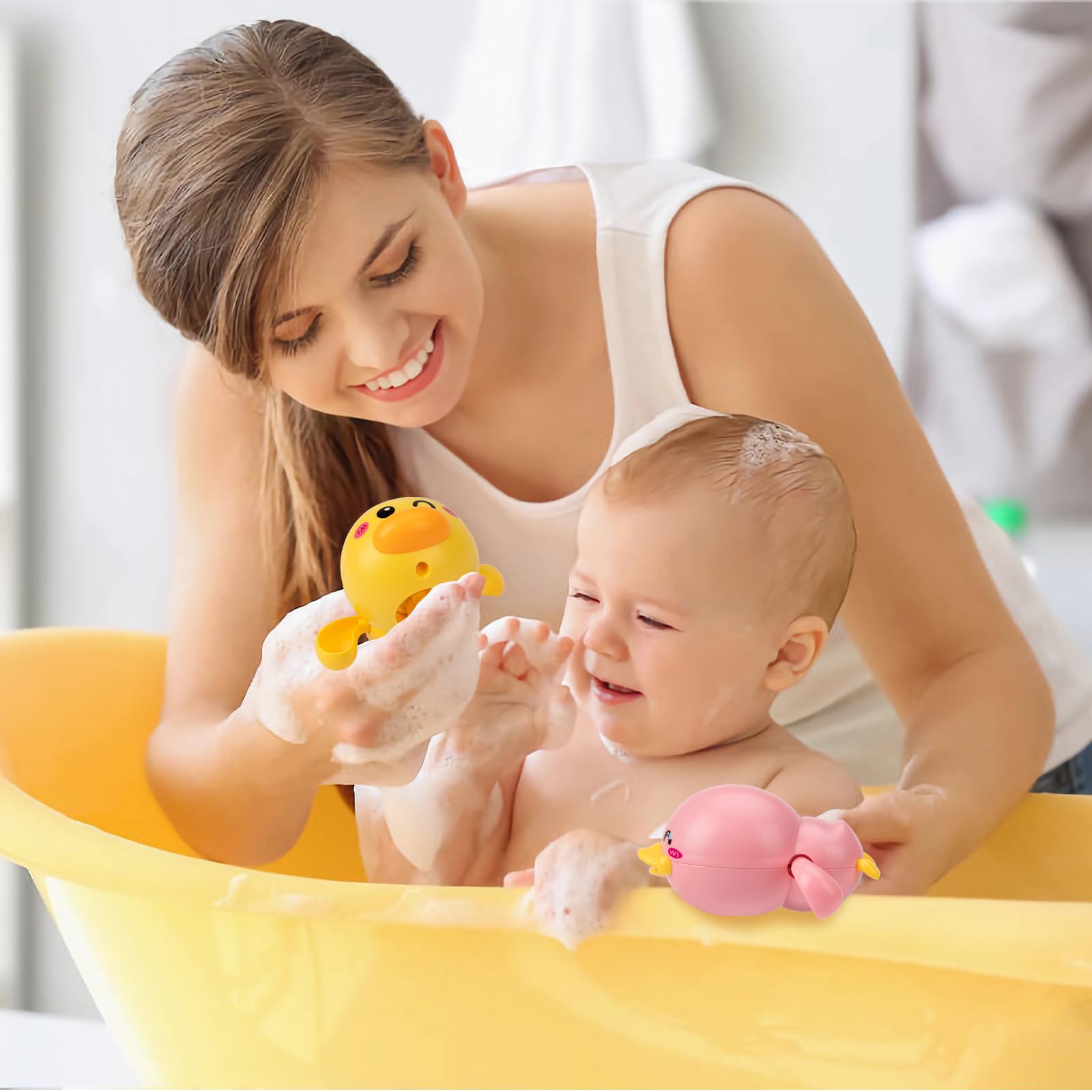 3 Pack Floating Duck Bath Toys for Toddlers 1-3 Years - Wind Up Swimming Pool Toys for Baby Boys & Girls - Fun Bathtub & Water Play Gifts for 1 Year Old Kids - Perfect for Bath Time, Pool Parties & Sensory Play