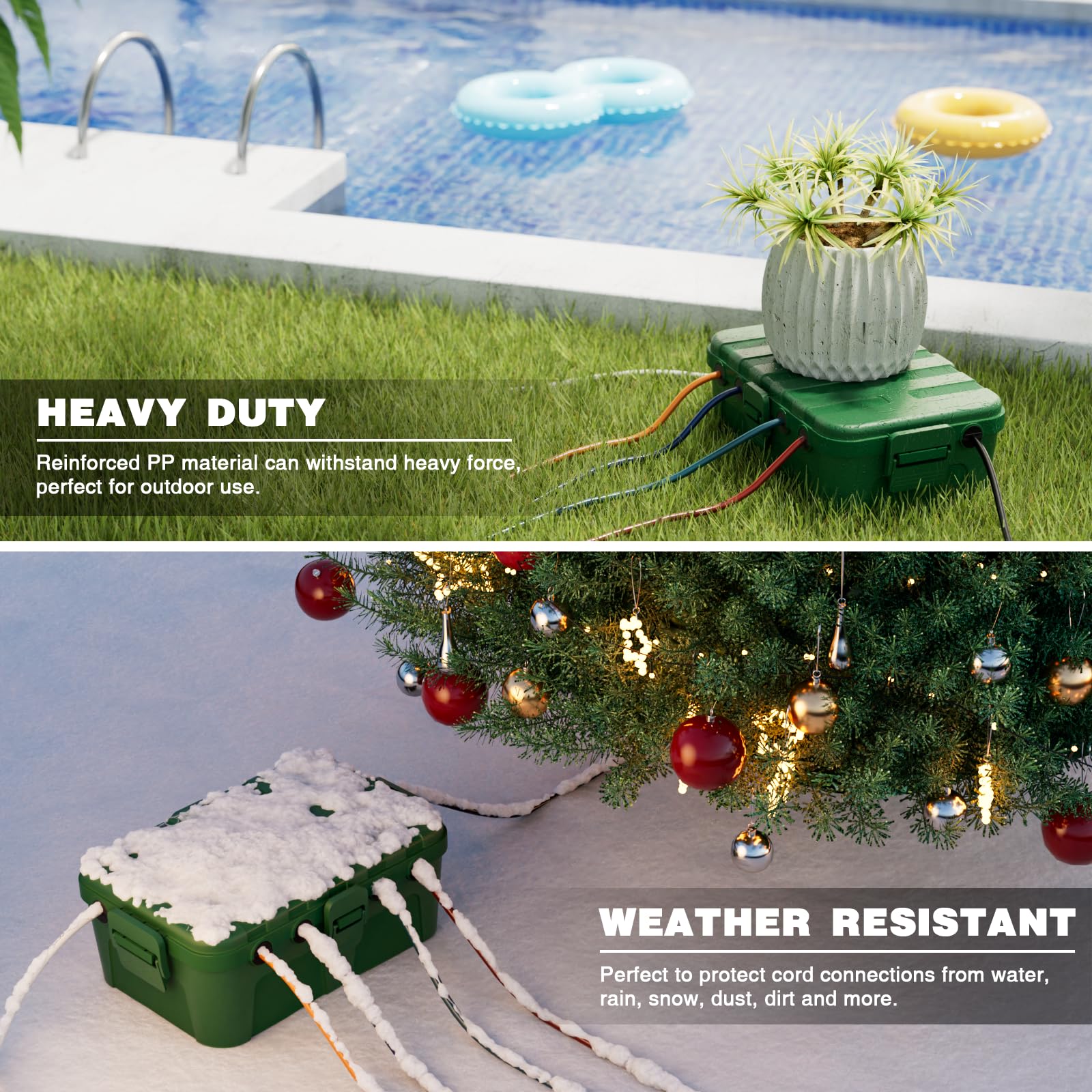 Flemoon IP54 Waterproof Electrical Box - Outdoor Weatherproof Plug Cover for Extension Cords, Power Strips & String Lights | Perfect for Patio, Garden & Holiday Decorations