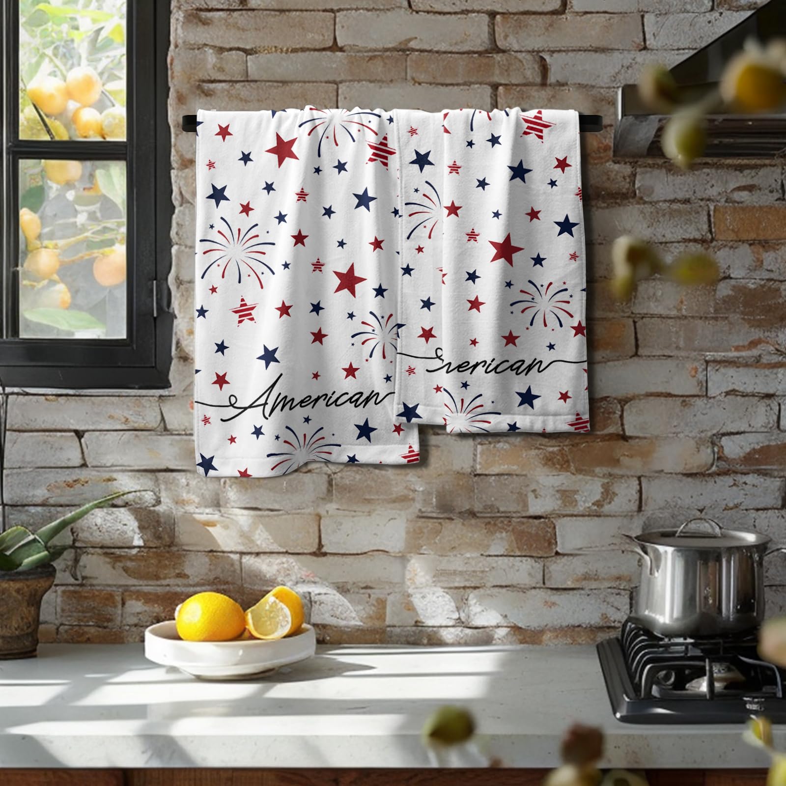 4th of July Hand Towels Set of 2 - Patriotic Red Blue Stars American Flag Microfiber Towels 28x14 Inch | Super Soft, Highly Absorbent Fingertip Towels for Bathroom, Kitchen & Holiday Decor | Perfect for Independence Day, Memorial Day & Summer BBQs