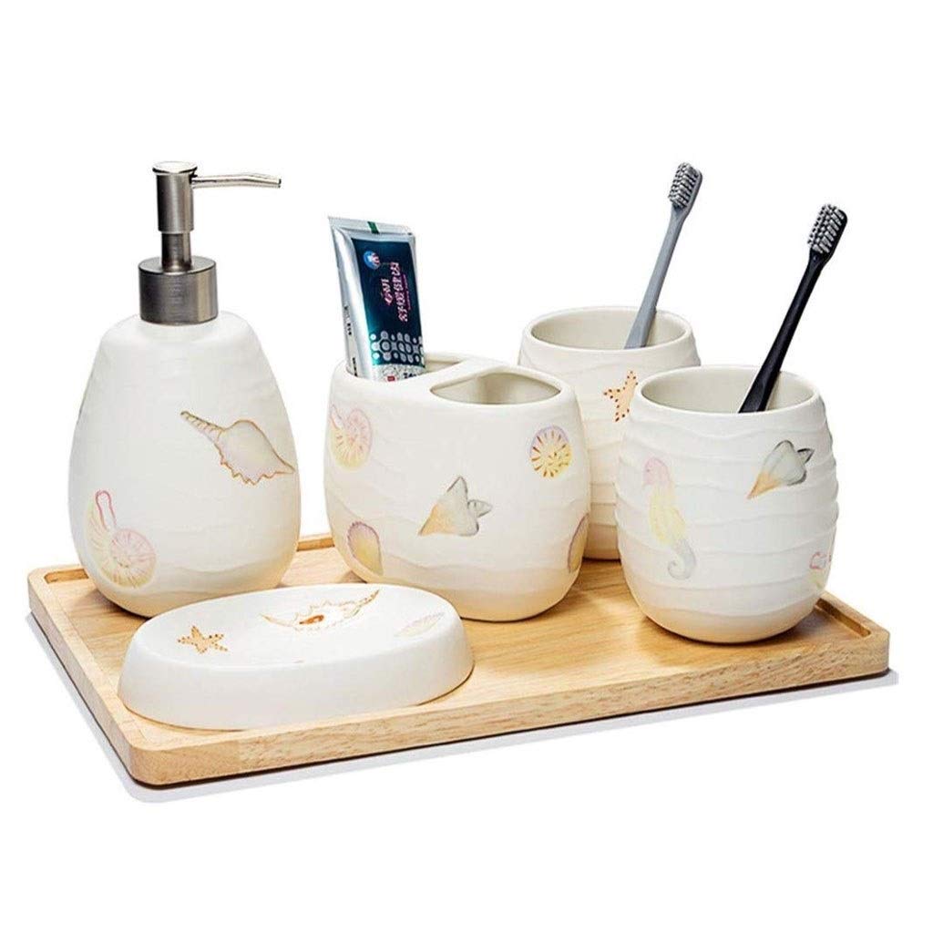 5-Piece Ceramic Soap Dispenser Set - European Style Bathroom Accessories with Tumbler, Soap Dish, Toothbrush Holder & Soap Pump | Perfect for Modern Bathroom Decor & Guest Bath Essentials