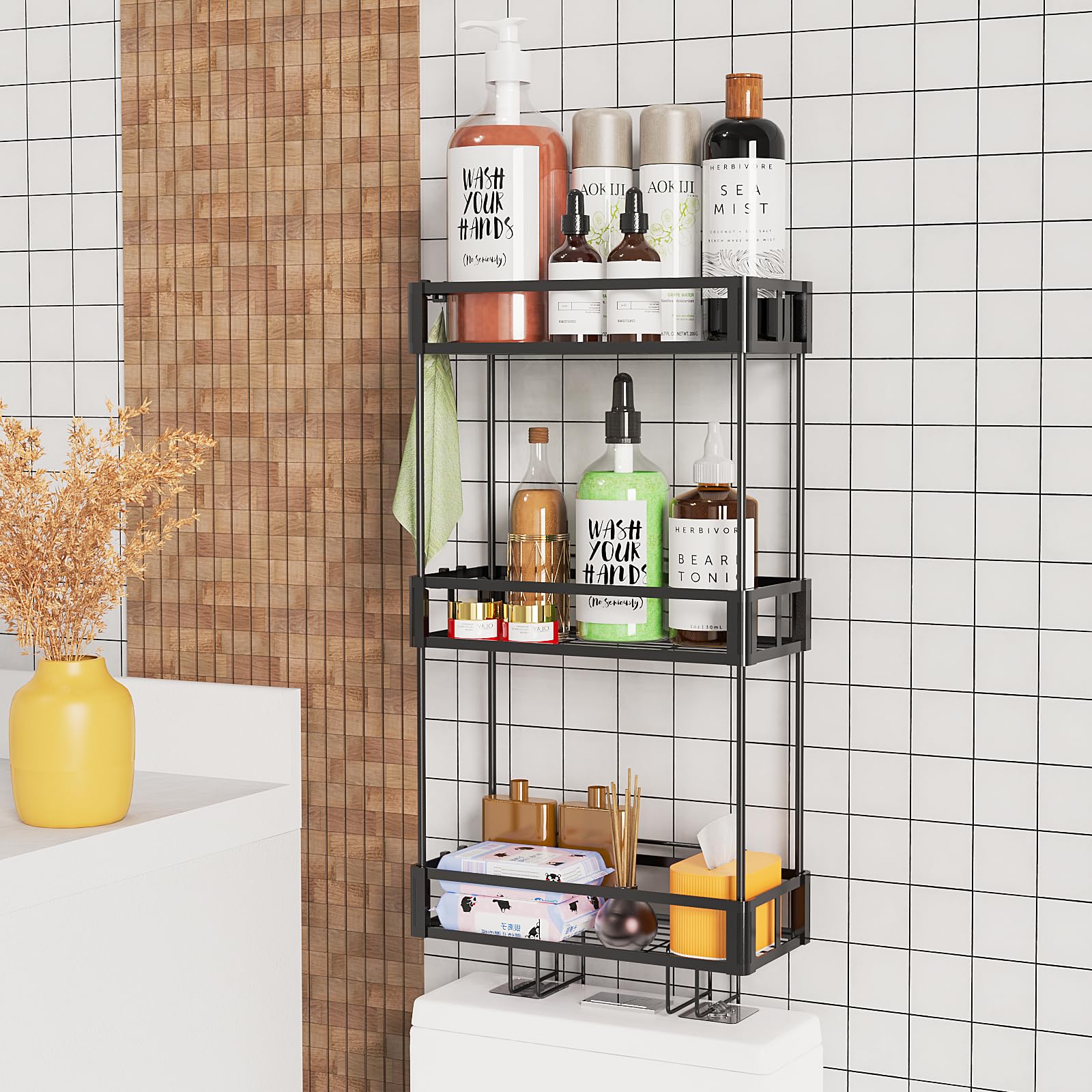 3-Tier Over The Toilet Storage Shelf - Space Saving Bathroom Organizer with Non-Trace Adhesive, Easy Installation - Perfect for Small Bathrooms, Apartments & Dorm Rooms