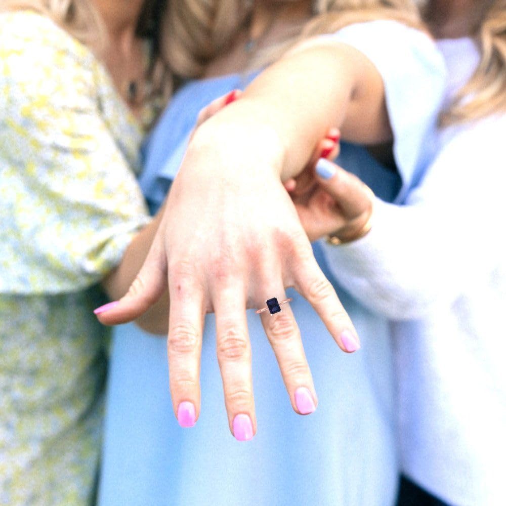 1.75ct Radiant Cut VVS1 Blue Sapphire Solitaire Engagement Ring - 14K Rose Gold Wedding Band for Women | Anniversary, Bridal, Designer Jewelry Gift for Her