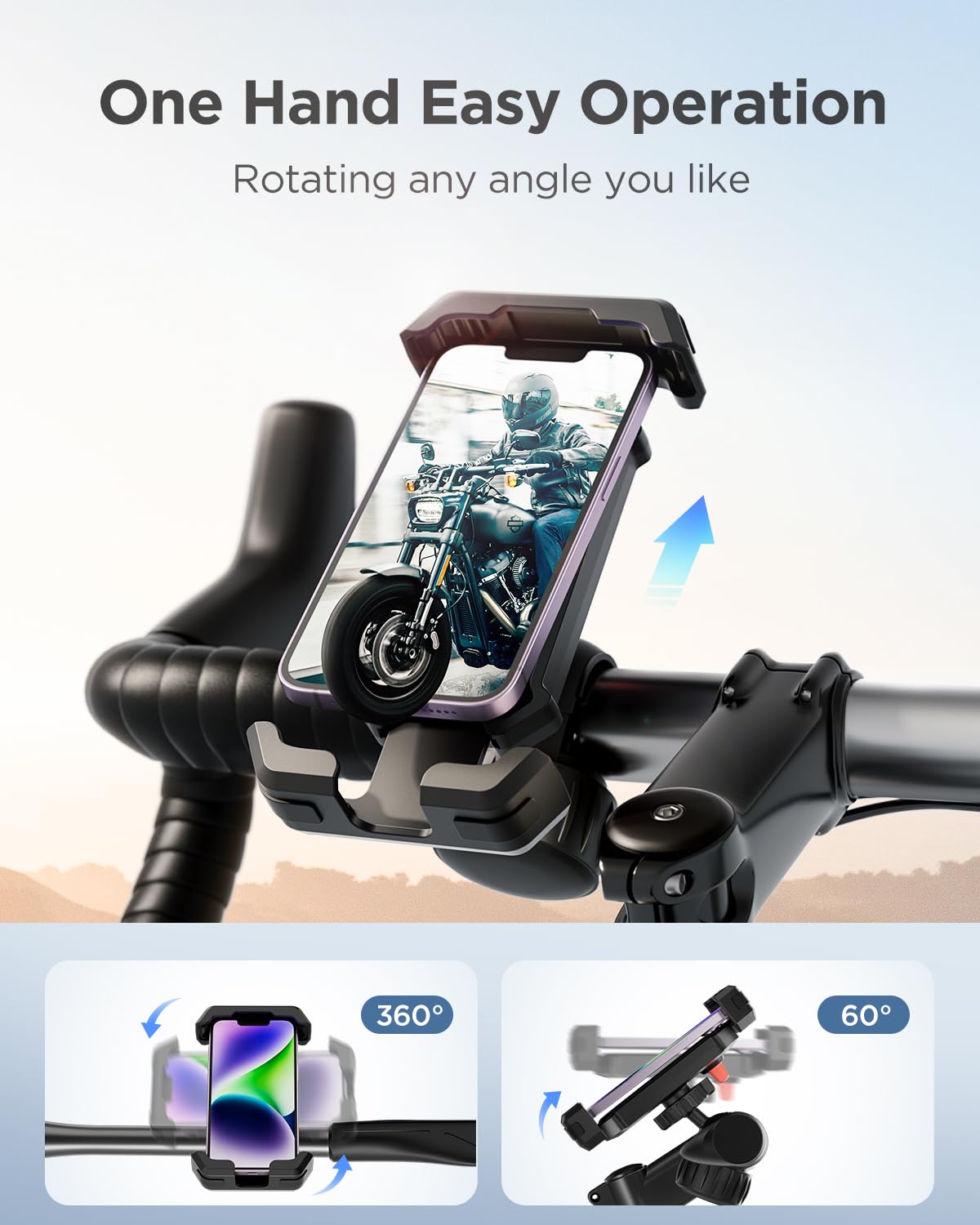 2023 Newest VUP Motorcycle Phone Mount - 360° Adjustable Anti-Vibration Bike Handlebar Holder for iPhone & Samsung Galaxy (4.7-7