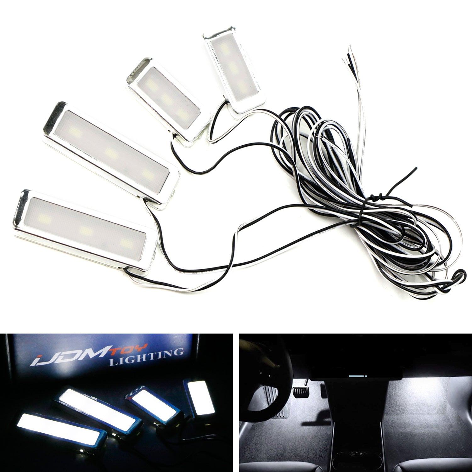 4-Piece Universal Fit White LED Interior Ambient Lighting Kit for Car Dashboard - Enhance Your Vehicle's Interior with Customizable Lighting for Night Driving and Mood Setting