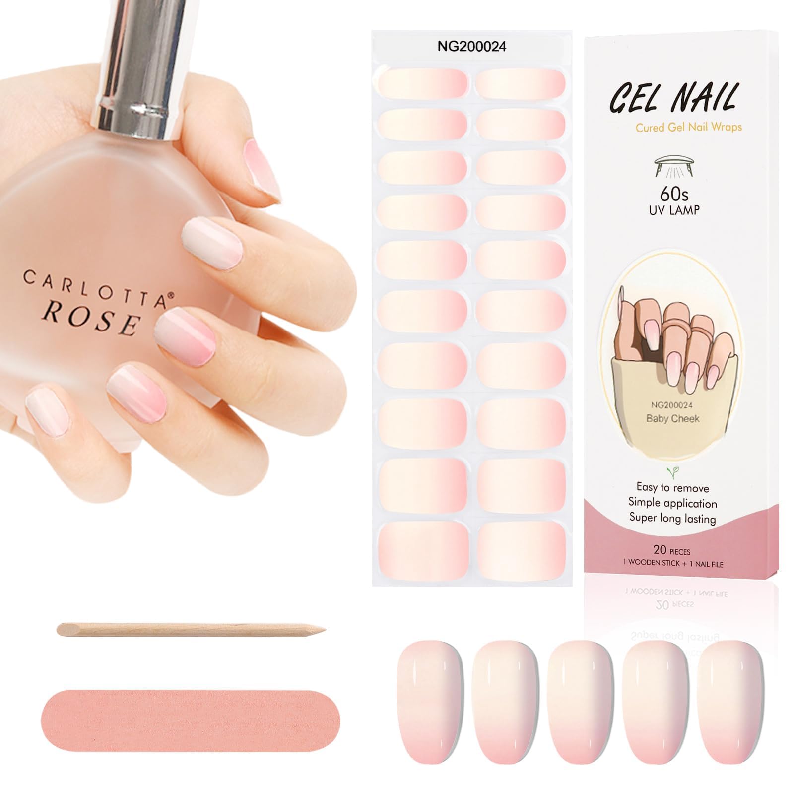 Kalolary 20PCS Gel Nail Polish Strips - Long Lasting Adhesive Nail Wraps for DIY Manicure, Waterproof Nail Art Stickers with Nail File & Stick (UV/LED Lamp Required) - Perfect for Home Salon, Parties & Special Occasions