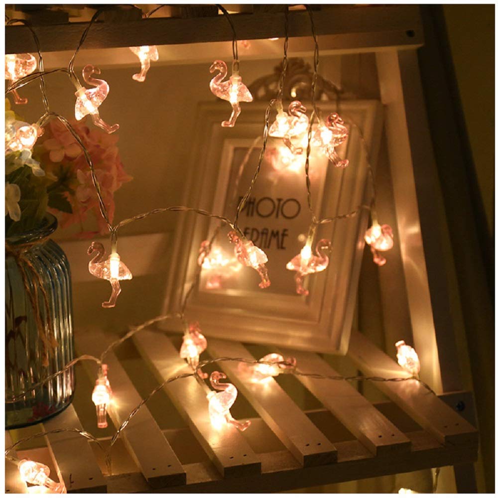 Merdeco Flamingo String Lights - 16ft 50 LED Plug in Fairy Lights for Party, Birthday, Wedding, Christmas Decor - Indoor & Outdoor Waterproof Decorative Lighting for Patio, Garden, Bedroom, and Backyard