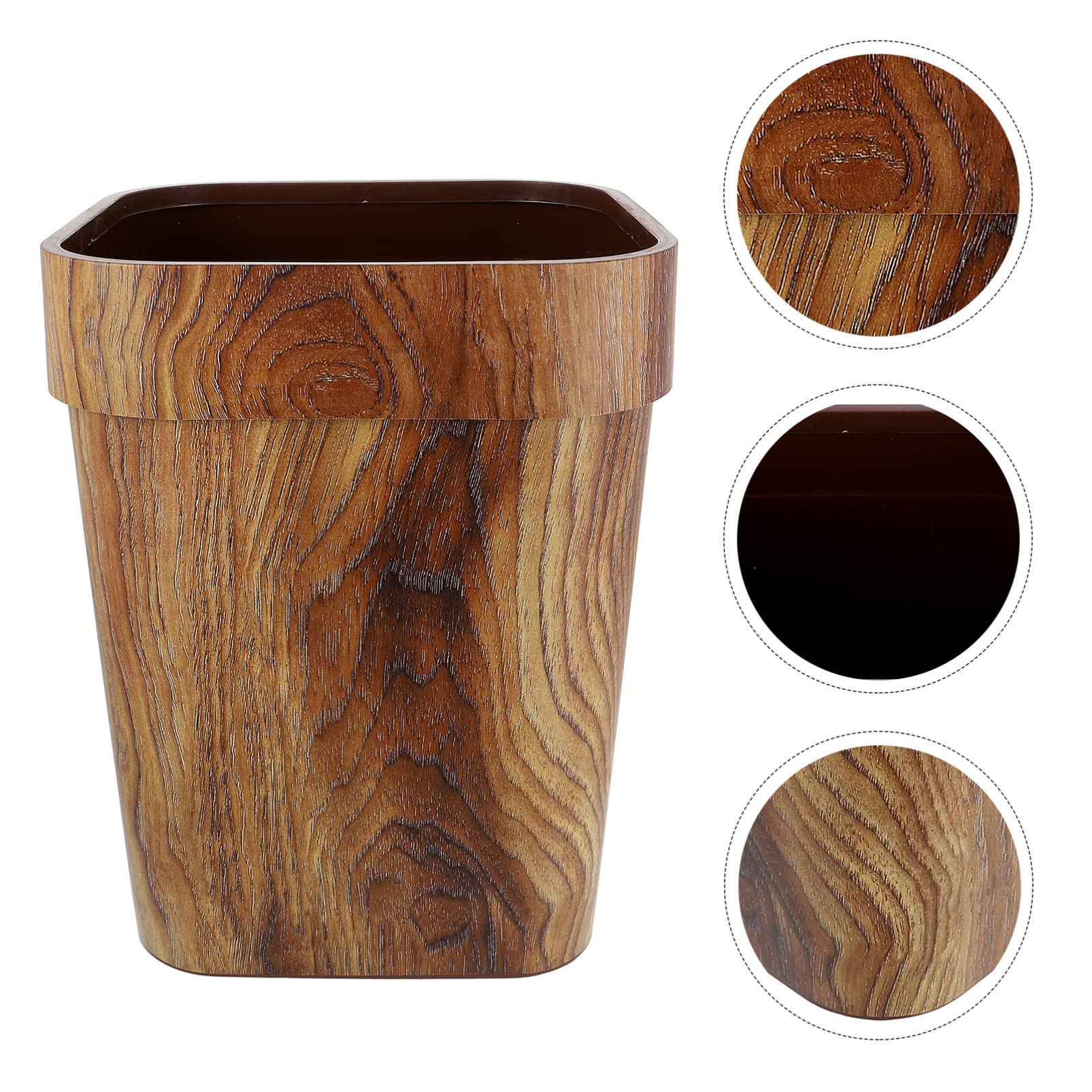 13 Gallon Wood Grain Trash Can - Lidless Waste Basket for Kitchen, Bathroom & Office - Eco-Friendly Wood Look Garbage Bin (11.99x9.43x9.43 Inches) - Perfect for Home, Office & Commercial Spaces