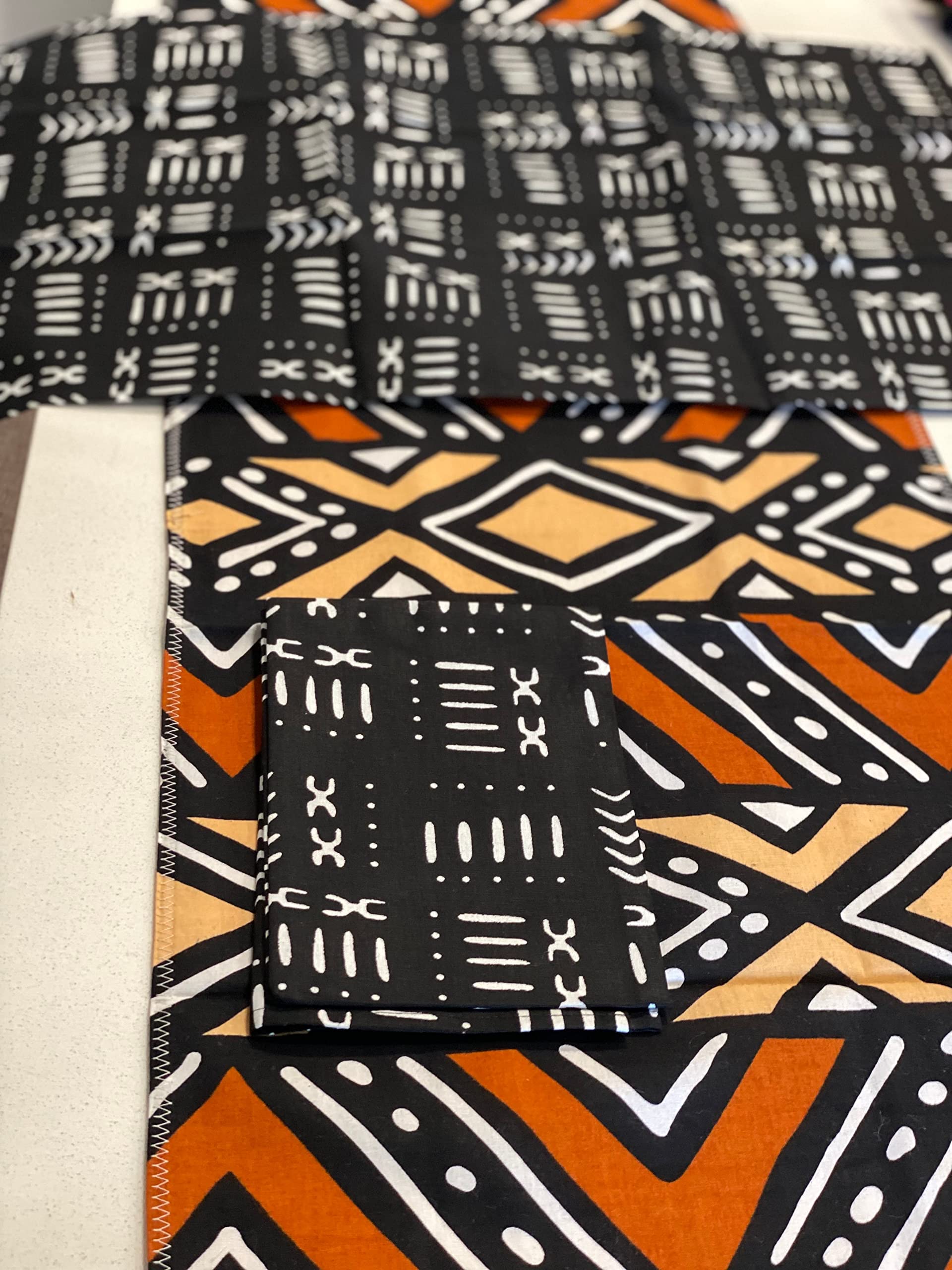 SUNSUM Handmade Orange Bologan Wax Print Coffee Table Runner - Boho Home Decor for Living Room, Dining Table, Wedding & Party Decorations