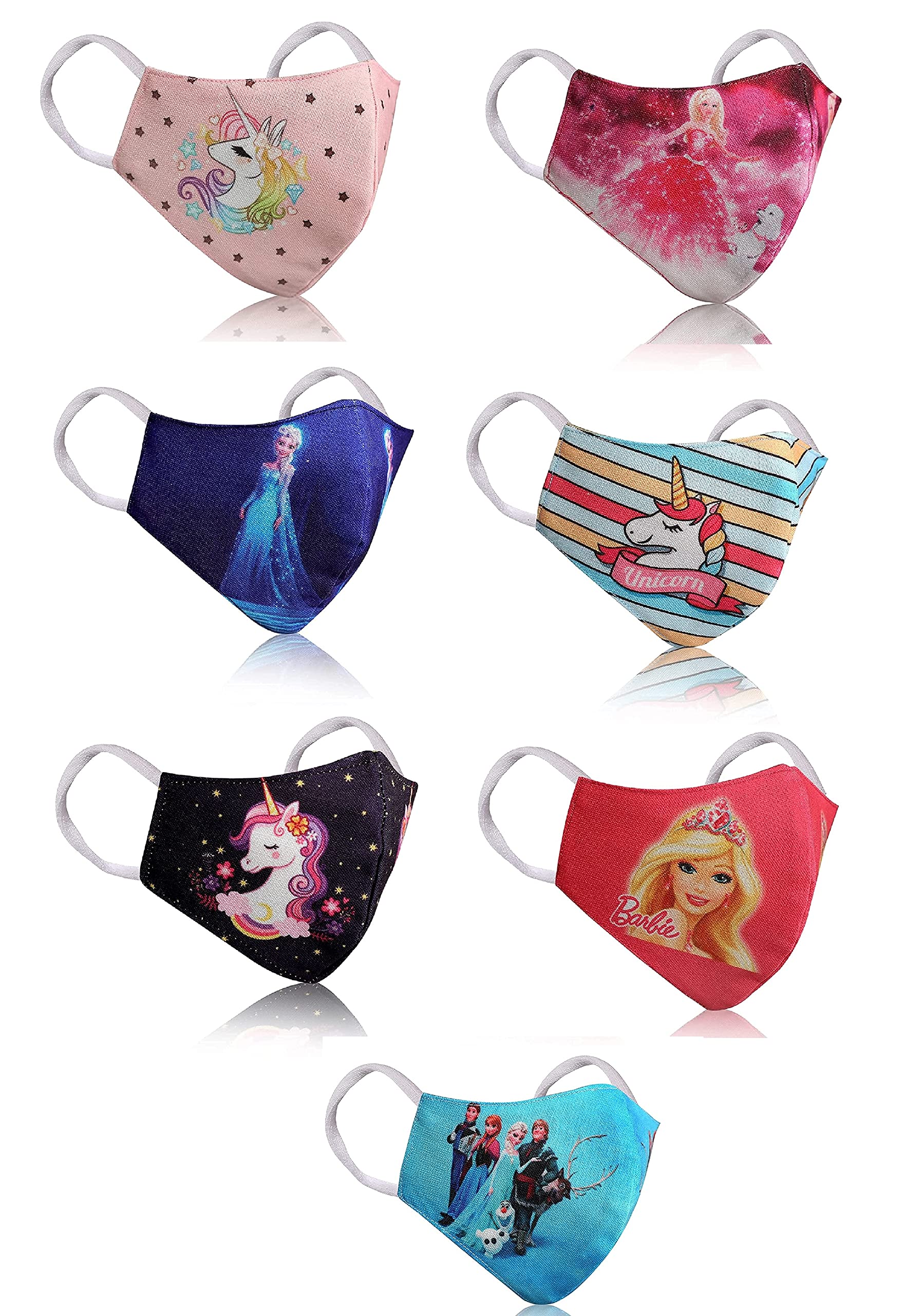 VEMARUSH Reusable Washable Cotton Face Mask for Kids - Soft Breathable Fabric for Girls & Boys, Pack of 7 - Perfect for School, Travel & Outdoor Activities