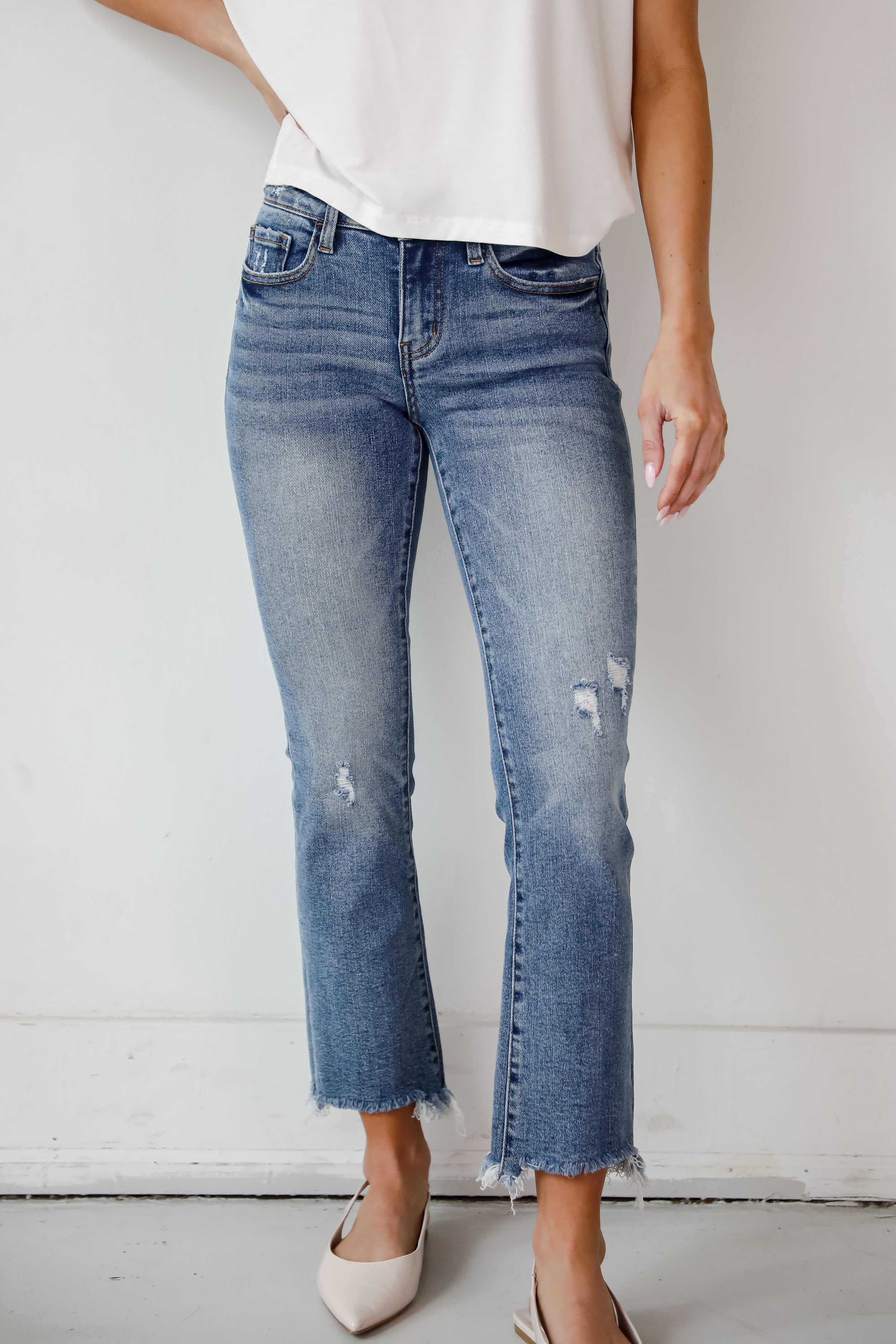 Amber Medium Wash Mid Rise Ankle Bootcut Jeans for Women - Comfortable Stretch Denim Pants for Casual Wear & Everyday Outfits