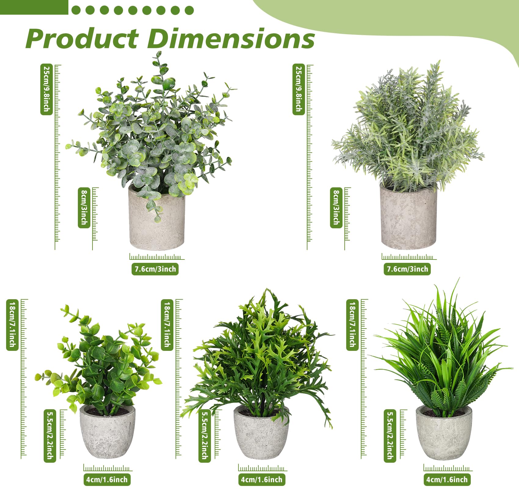 5 Pack Mini Artificial Potted Plants - Small Fake Eucalyptus Greenery & Plastic Faux Grass for Home Decor, Indoor Office, Table Centerpiece, Farmhouse Style | Perfect for Desk Decor, Wedding Centerpieces & Shelf Displays