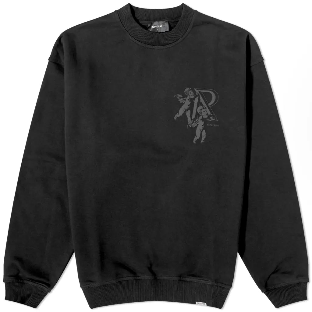 Cherub Initial Crewneck Sweatshirt - Jet Black | Soft Cotton Pullover for Men & Women | Casual Streetwear & Loungewear