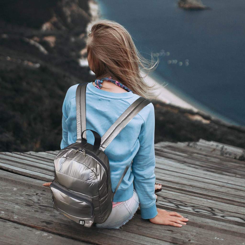 Stylish Women's Small Quilted Nylon Backpack Purse - Lightweight Water-Resistant Iridescent Puffy Daypack for Work, Travel & Casual Outings