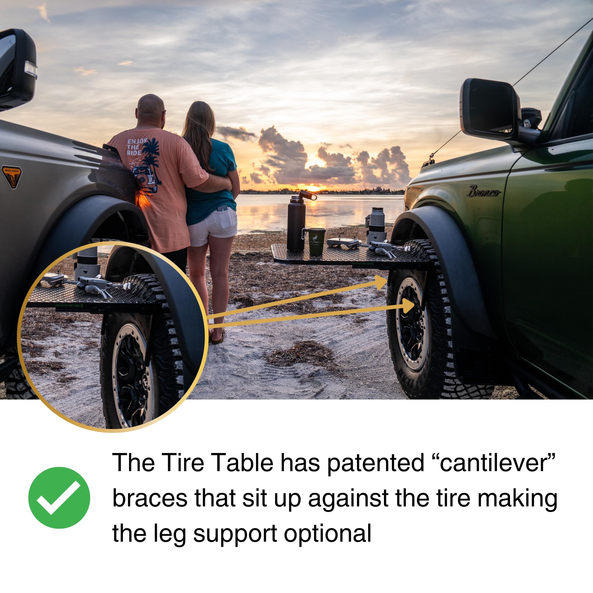 Aluminum Vehicle Tire-Mounted Camping Table for Outdoor Adventures - 33.5 x 28 Inch Portable Work Surface for Tailgating, Overlanding & Travel (Black) - Perfect for Picnics, RV Trips & Off-Road Camping