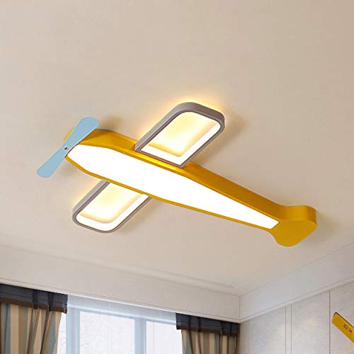 Dimmable LED Flush Ceiling Light - Airplane Shaped Metal Propeller Design, Stepless Dimming, Yellow - Perfect for Kids Bedroom, Nursery, Children's Room & Playroom (21 Inch) - Ideal for Nighttime Reading & Themed Decor