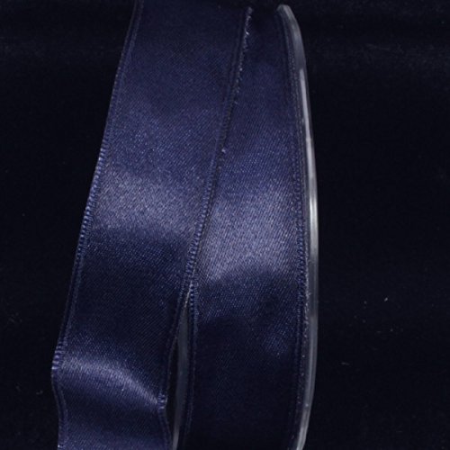 Premium Navy Blue Double-Faced Wired Craft Ribbon - 1 Inch x 44 Yards Bulk Roll for Gift Wrapping, Floral Arrangements, DIY Decor & Party Supplies