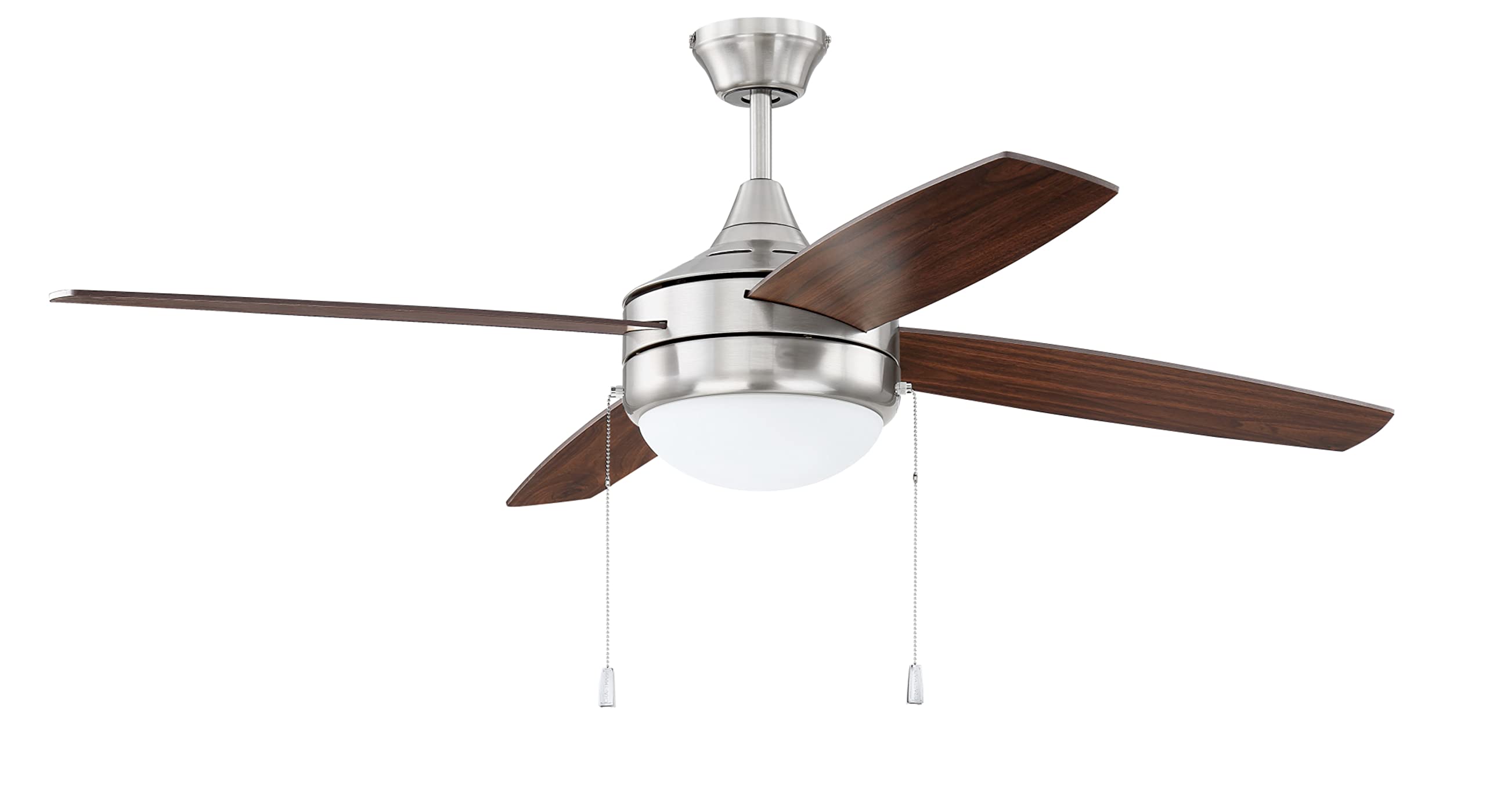 Craftmade EPHA52BNK4 Modern 52-Inch Ceiling Fan with LED Light Kit & Pull Chain - 4 Reversible Walnut/Dark Oak Blades, Quiet DC Motor in Brushed Nickel Finish - Perfect for Living Room, Bedroom, and Outdoor Covered Patio