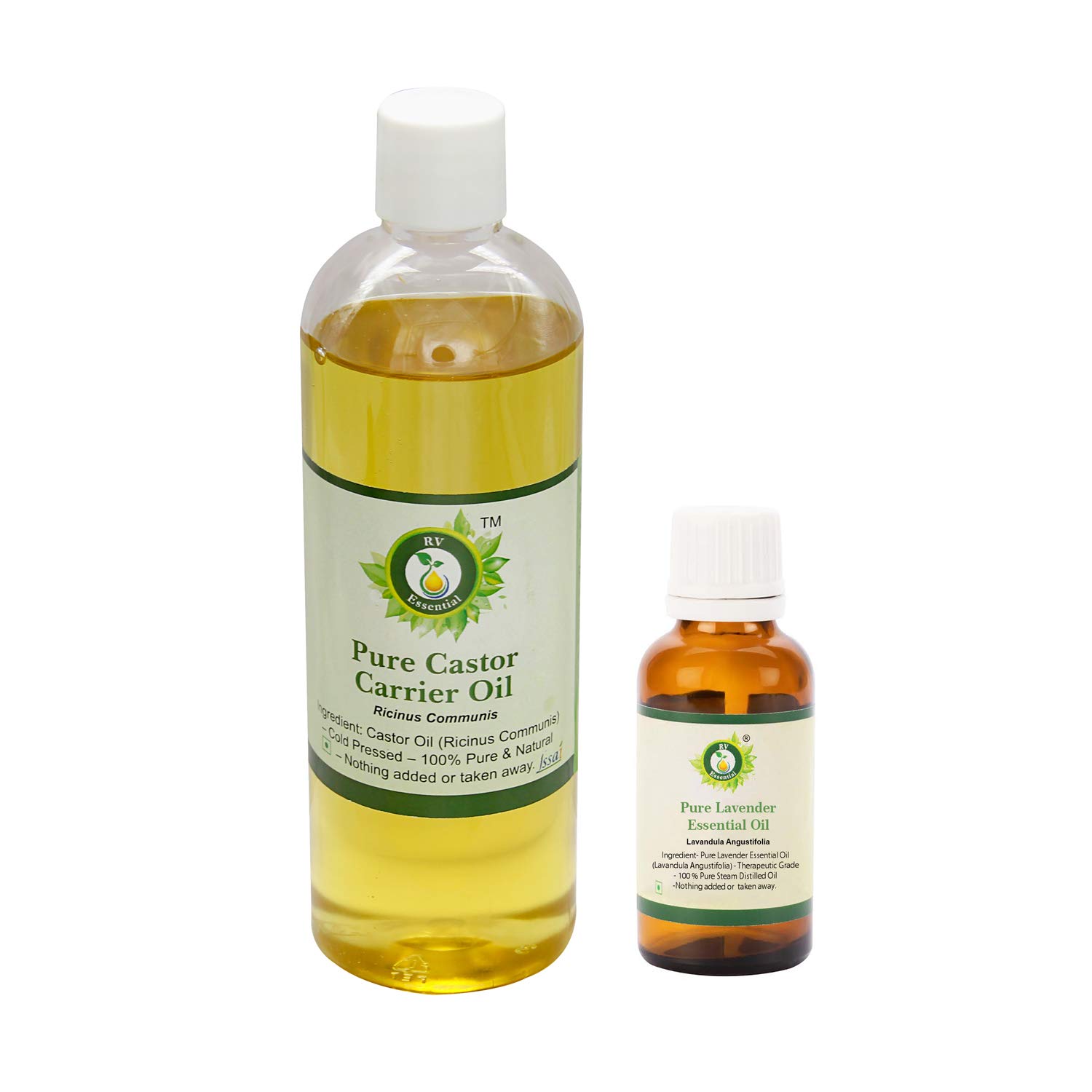 100% Pure Cold Pressed Castor Oil 100ml & Steam Distilled Lavender Essential Oil 10ml Set - Natural Unrefined Hair Growth & Skin Care Treatment - Perfect for Eyelash Growth, Massage Therapy and Aromatherapy Relaxation