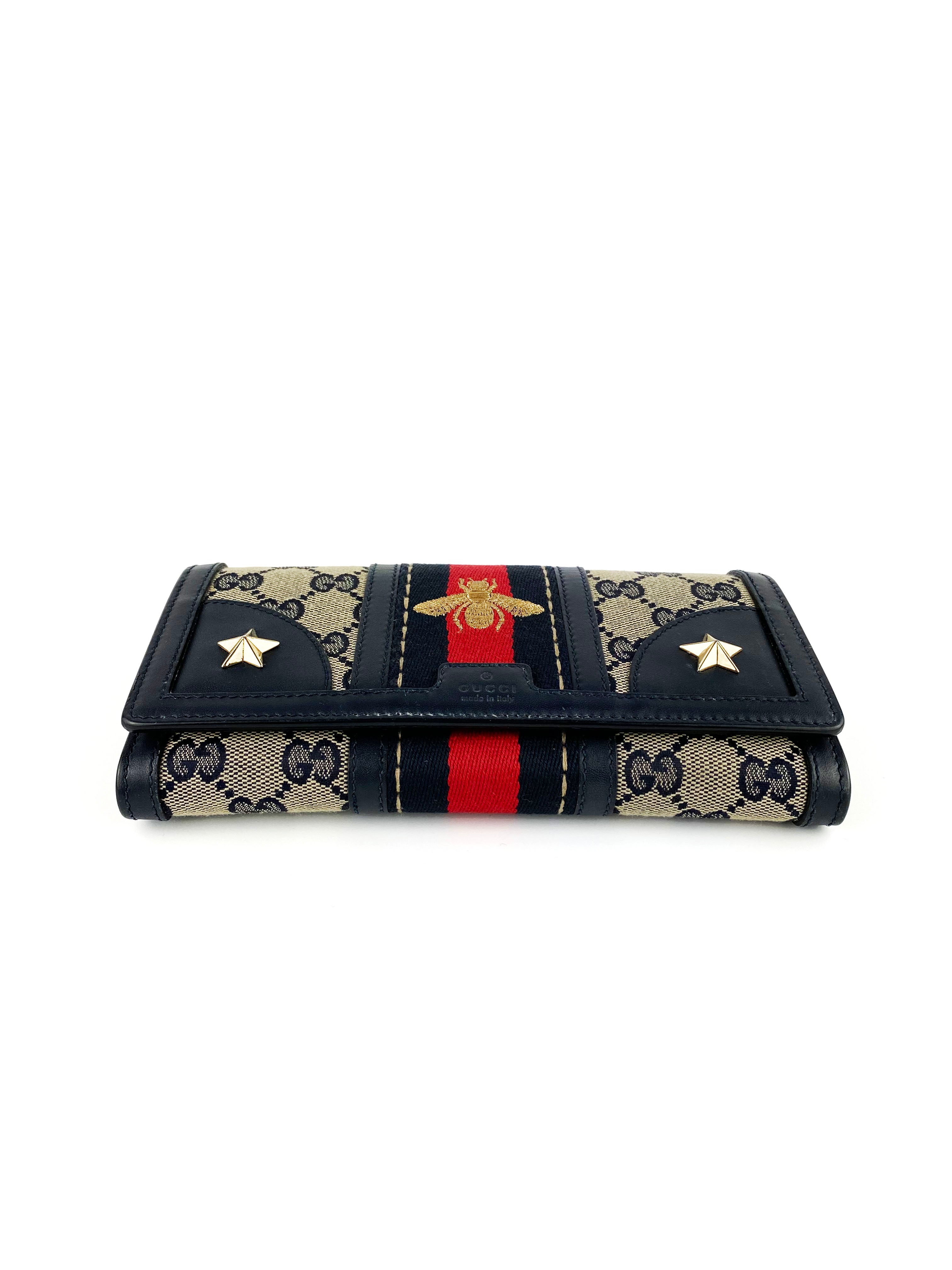 Gucci Monogram Rania Bee Wallet - Luxury Designer Wallet for Women with Bee Motif - Perfect for Everyday Use, Travel & Gift Giving