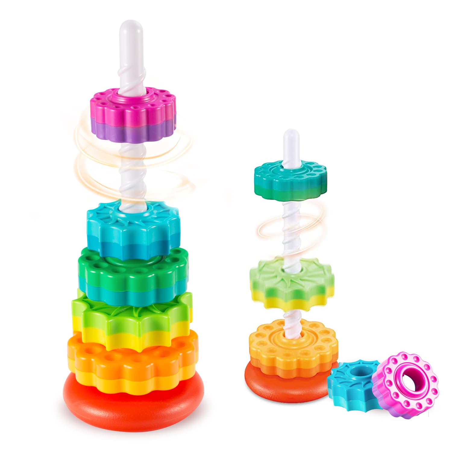 Rainbow Spinning Stacking Toys for Toddlers 1-3 - Montessori Sensory Toy for Babies & Autism Learning - Perfect for Birthday & Christmas Gifts