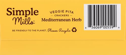 Simple Mills Veggie Pita Crackers, Mediterranean Herb - Gluten Free, Vegan, Paleo Friendly Healthy Snacks, 4.25oz (Pack of 1) | Perfect for Lunchboxes, Parties & On-the-Go Snacking