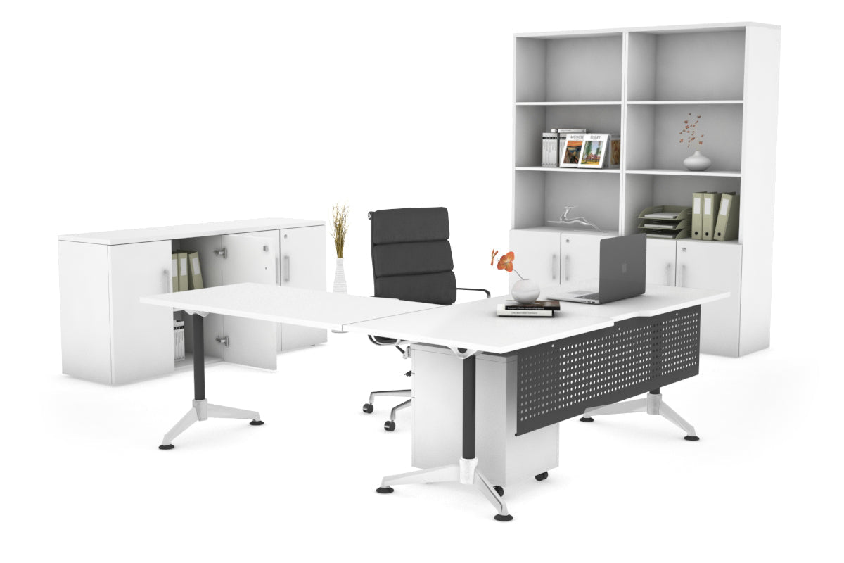 Premium L-Shaped Corner Executive Office Desk - 1600L x 1800W with Cable Management - Modern Blackjack Design for Home & Business Workspaces