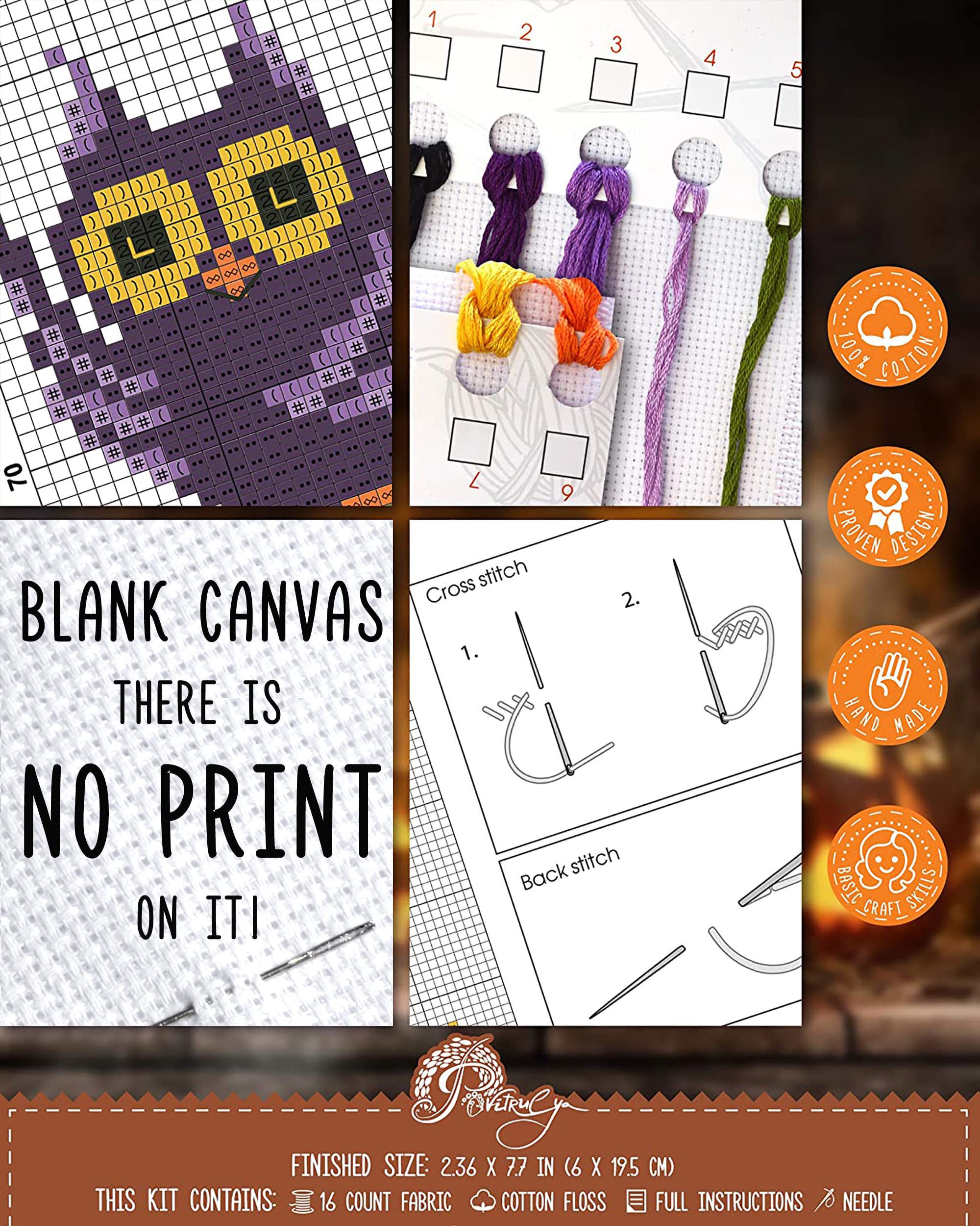 Halloween Owl Cross Stitch Kit - DIY Hand Embroidery Bookmark with Pumpkin Jack-o'-Lantern Design - Perfect for Halloween Decorations, Gifts & Craft Projects