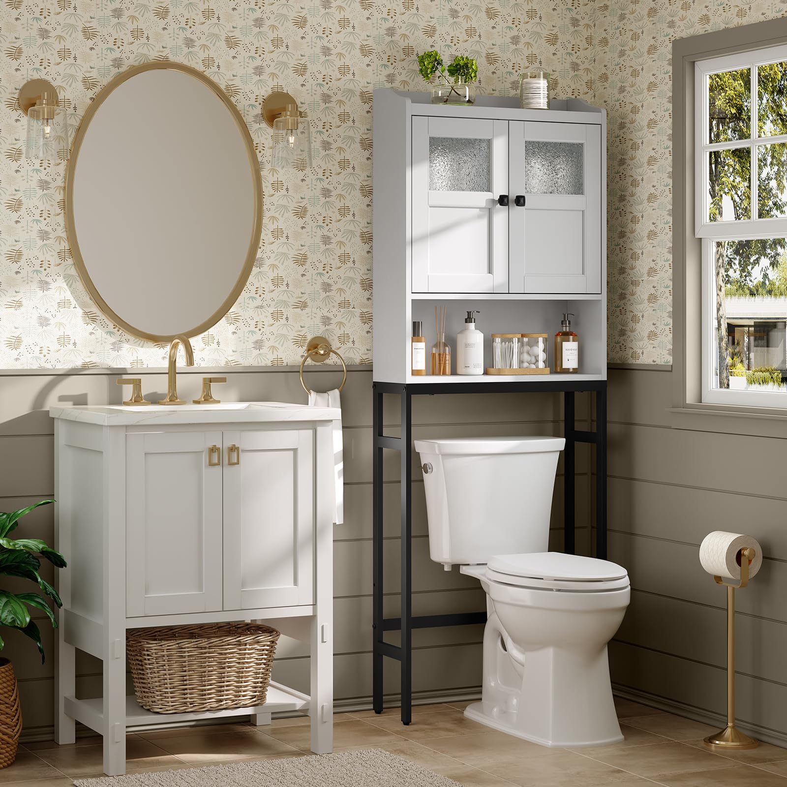 Over The Toilet Storage Cabinet with Double Doors - Bathroom Organizer Shelf with Soft Hinges, Space-Saving Above Toilet Storage Unit (Gray) - Perfect for Small Bathrooms, Apartments & Dorm Rooms